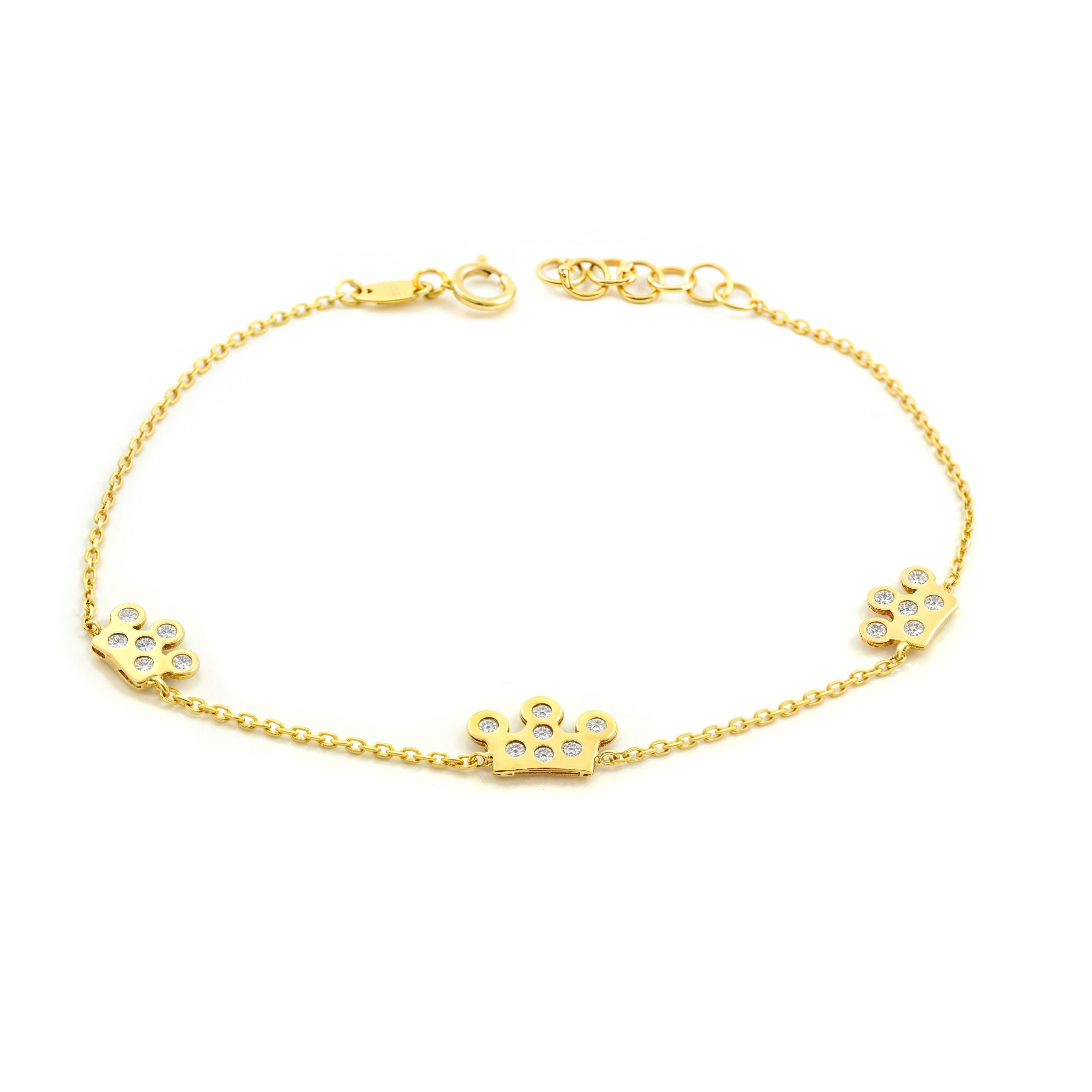 Women's-Girls Bracelet 9K Yellow Gold Crowns Zirconia Shine 18 cm