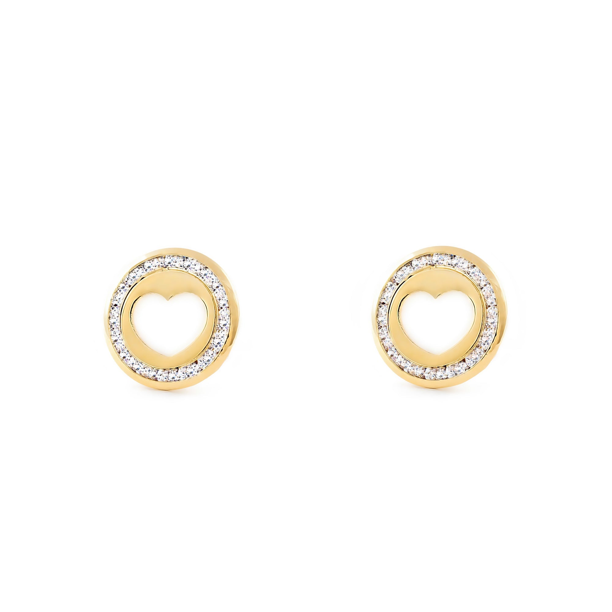 Pendientes Mujer-Niña Oro Amarillo 9K Nacar Corazón Circonita Brillo