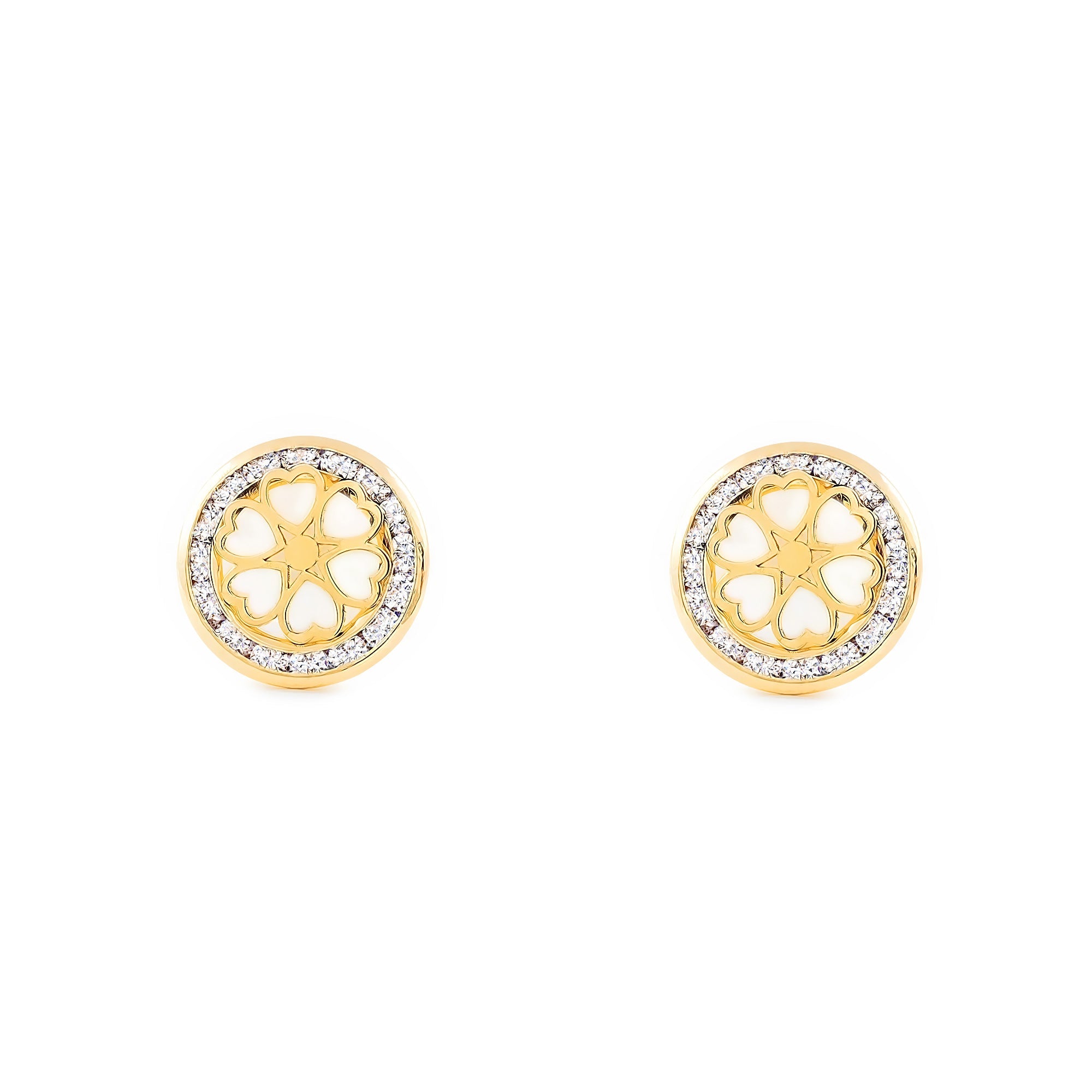 Pendientes Mujer-Niña Oro Amarillo 9K Nacar Corazones Circonita Brillo