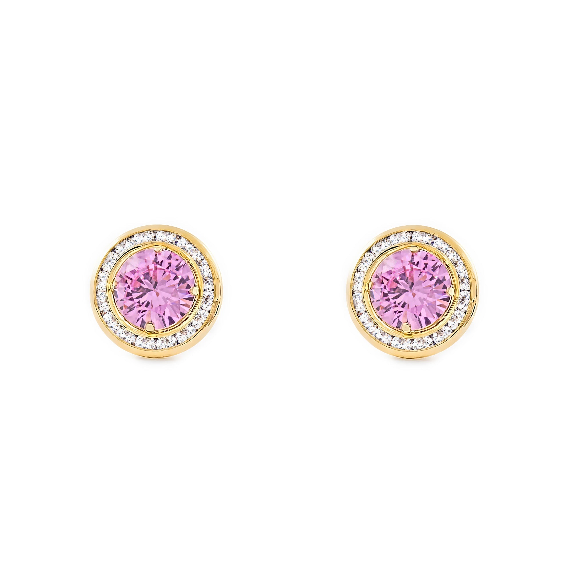 Pendientes Mujer-Niña Oro Amarillo 9K Redondo Circonitas y Rosa Brillo