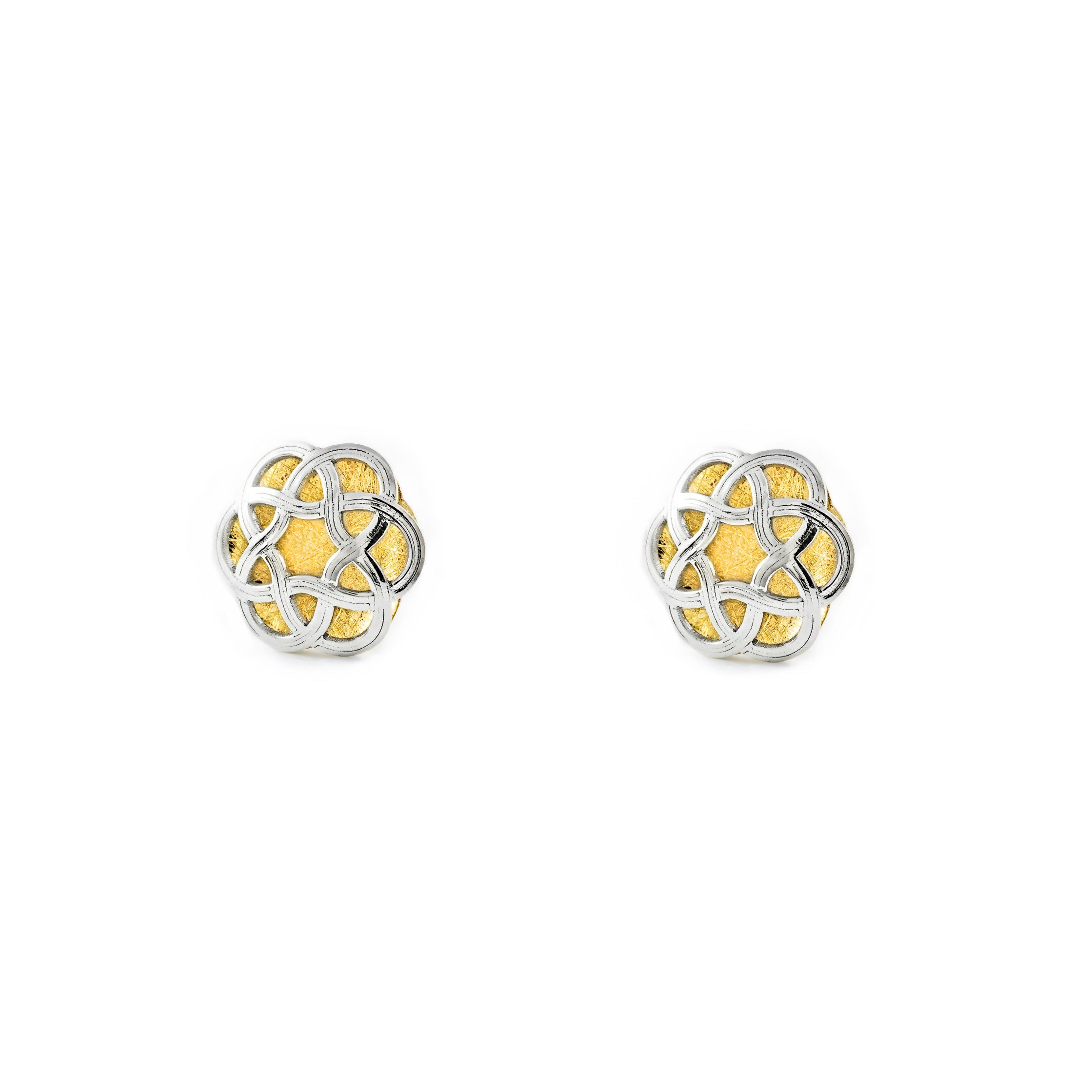 Pendientes Mujer-Niña Oro Bicolor 9K Liso Flor Mate y Brillo