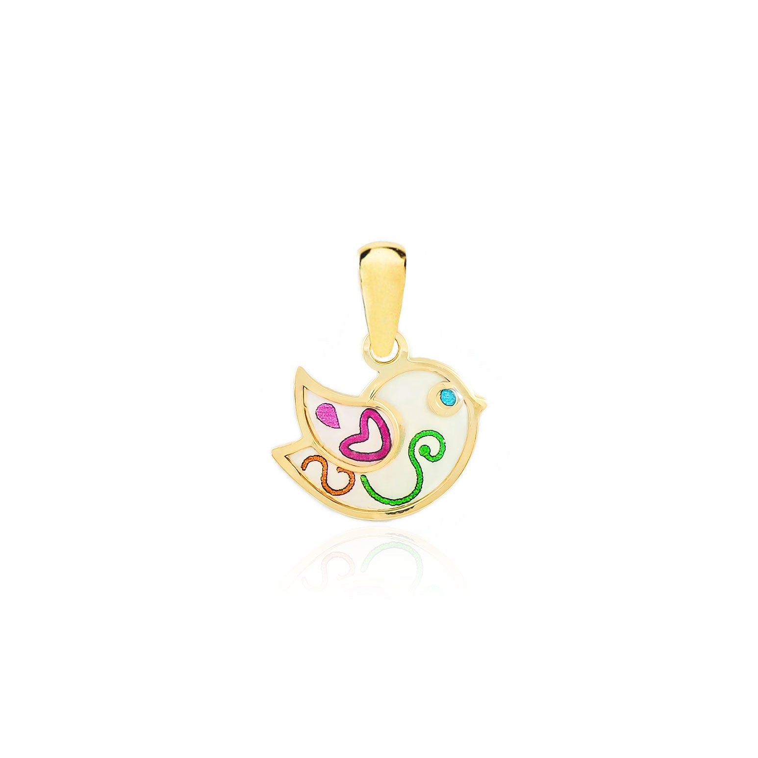 9K Yellow Gold Pendant Multicolor Shiny Bird Enamel