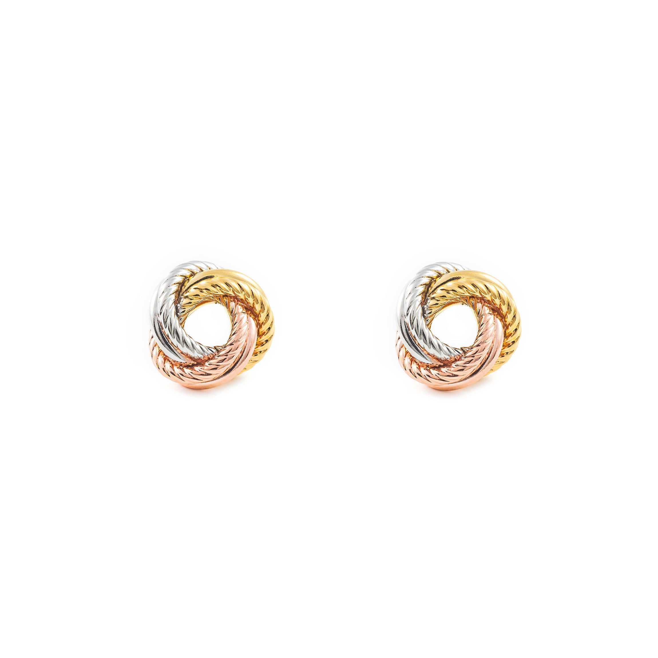 Pendientes Mujer Oro Tricolor 18K Nudo Mate y Brillo