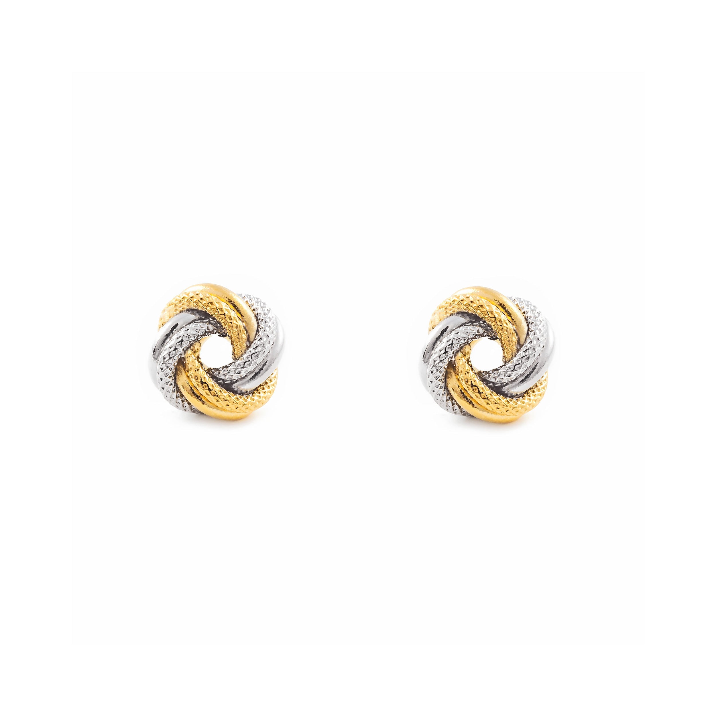Pendientes Mujer-Niña Oro Bicolor 18K Nudo Mate y Brillo