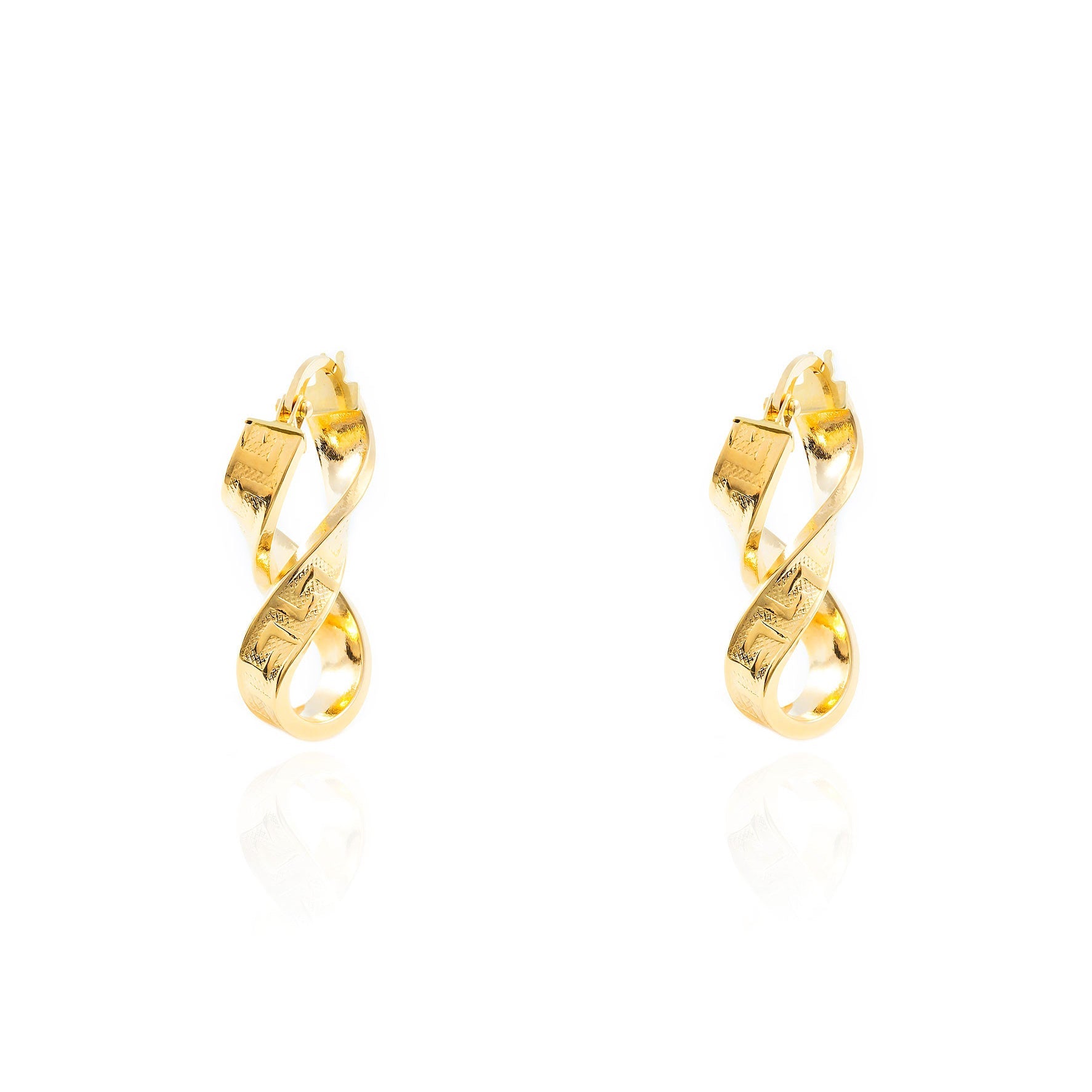 Pendientes Oro Amarillo 18K Aros Rectangular Ocho Greca 30 x 4 mm