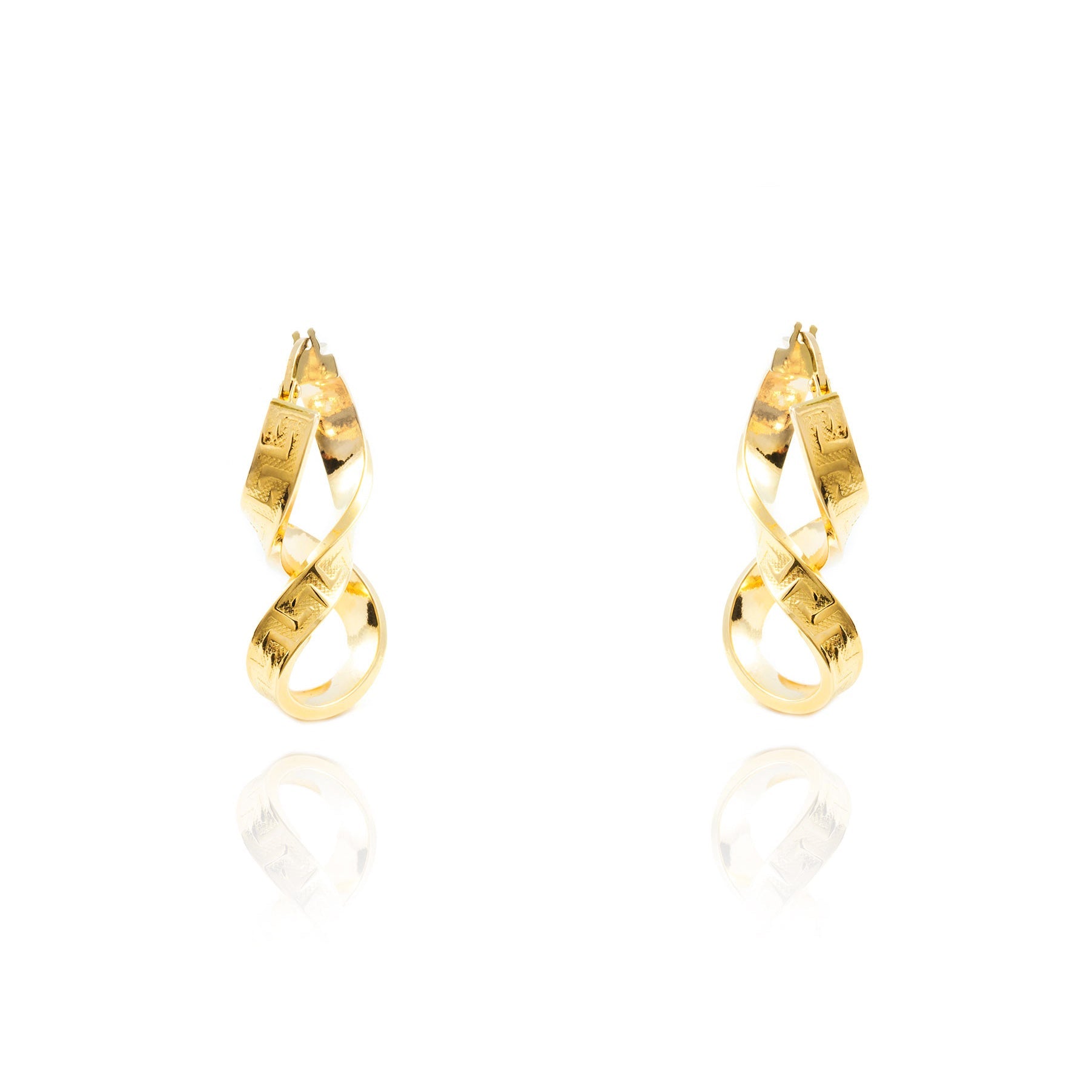 Pendientes Oro Amarillo 18K Aros Rectangular Ocho Greca 25 x 4 mm