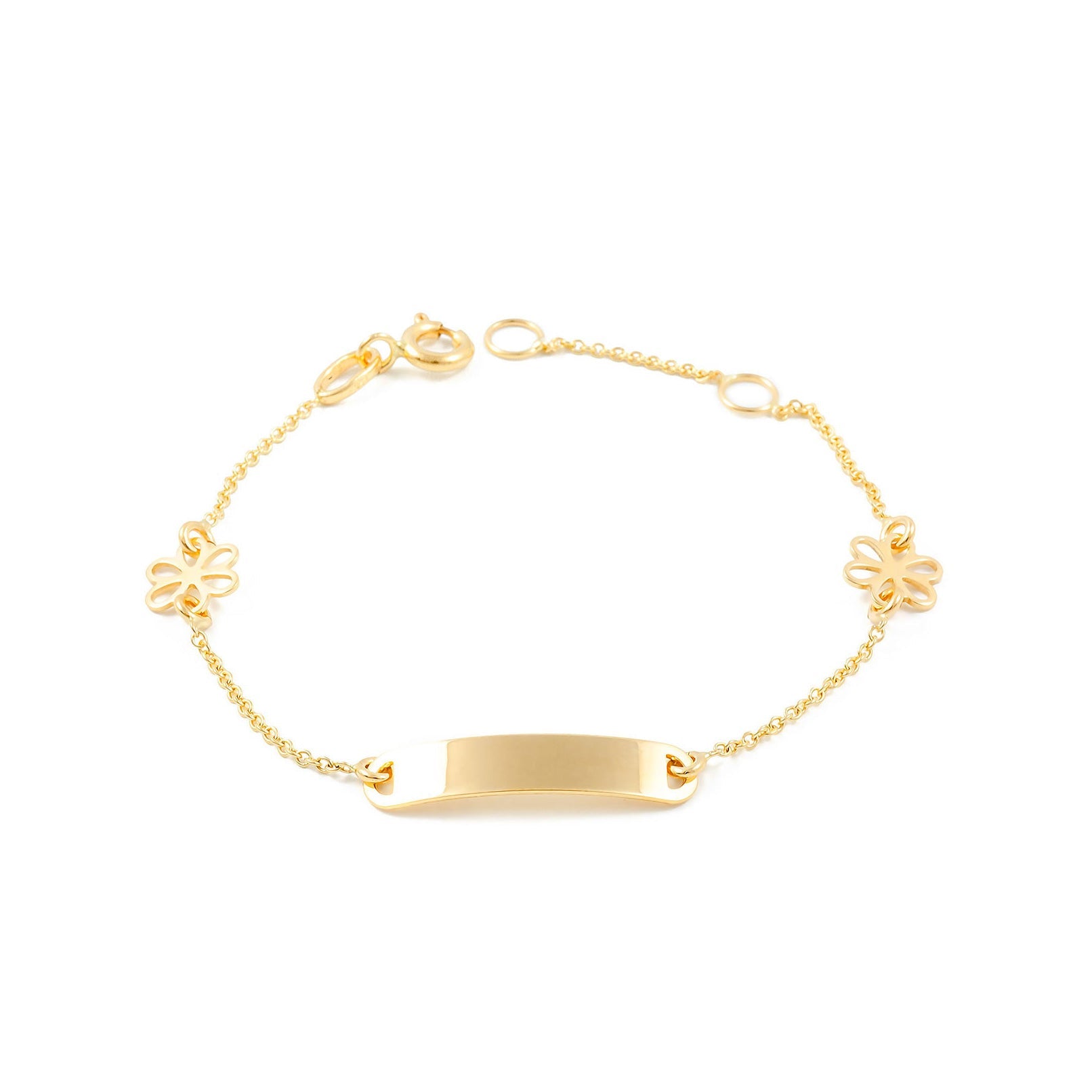 Pulsera Niña Oro Amarillo 18K Personalizada Esclava Flores Brillo 14 cm