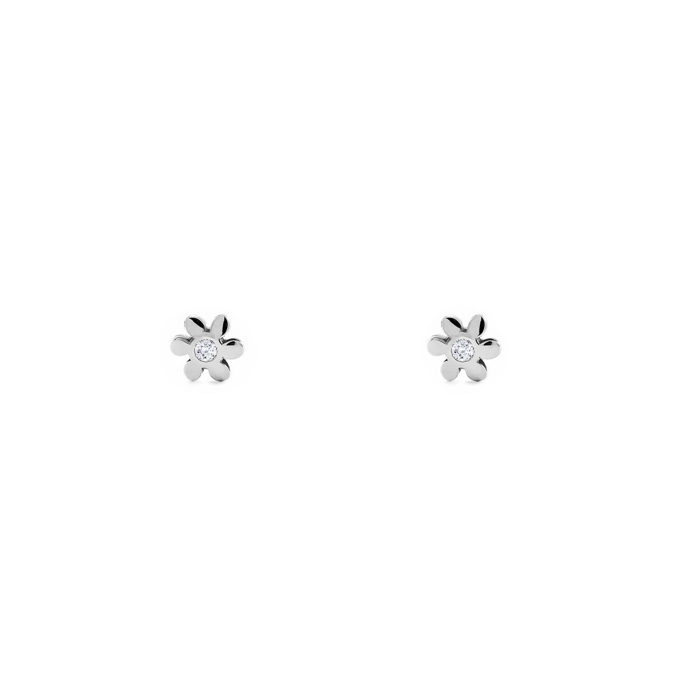 Pendientes Bebe Oro Blanco 9K Flor Circonita Brillo