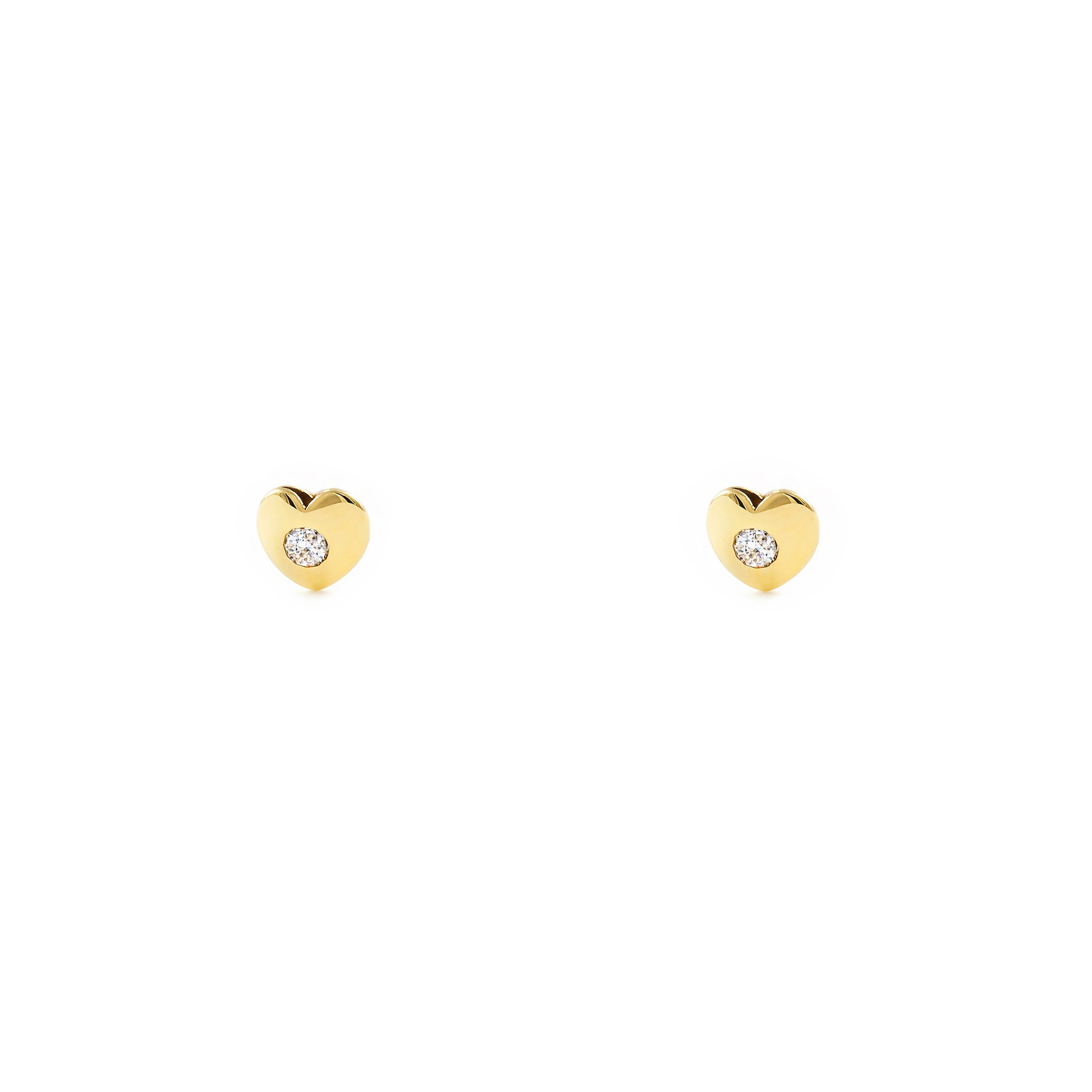 Pendientes Bebe Oro Amarillo 9K Corazón Circonita Brillo