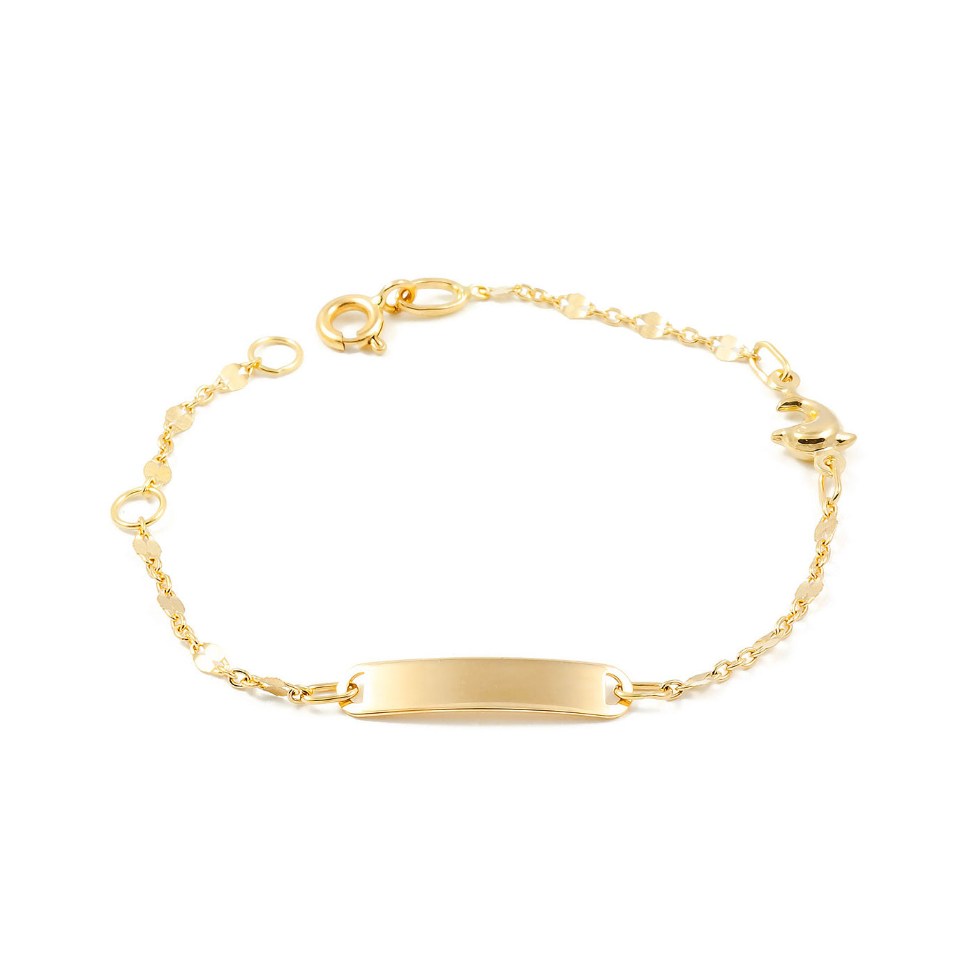 Pulsera Niña Oro Amarillo 18K Personalizada Esclava Delfín Brillo 14 cm