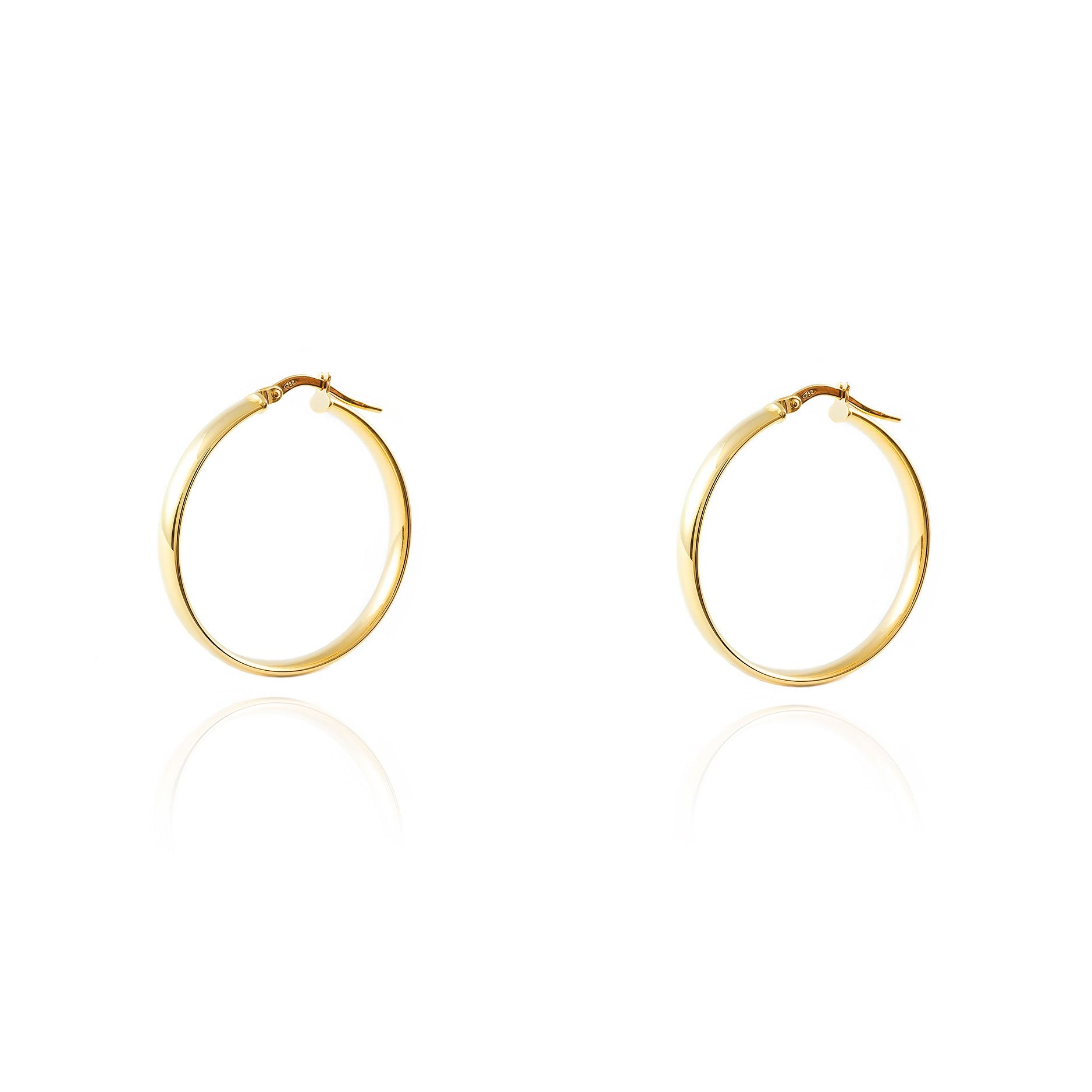 Pendientes Oro Amarillo 18K Aros Media Caña Brillo 28 x 4 mm