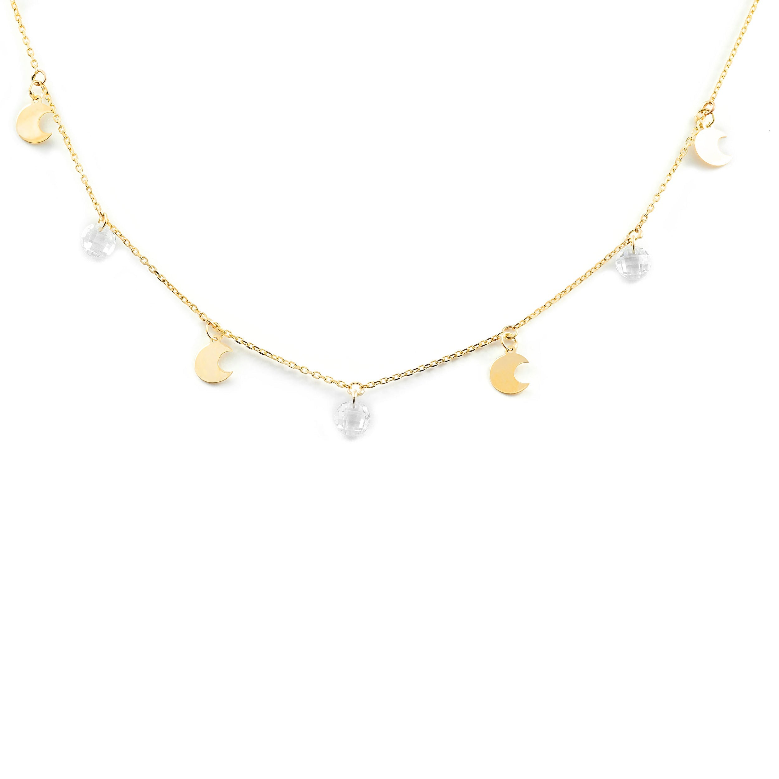 Collar Mujer Oro Amarillo 9K Lunas Circonitas Brillo