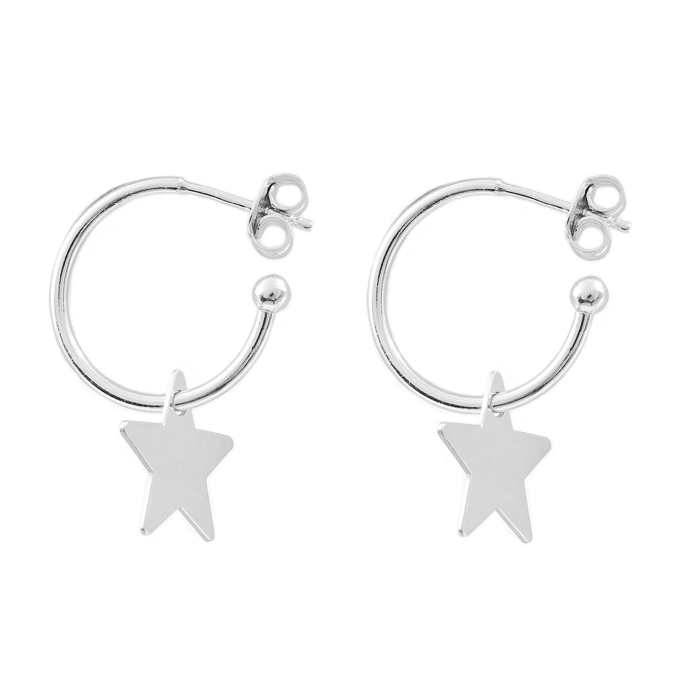 Pendientes Plata de Ley Aros Estrella Brillo 27 x 14 mm