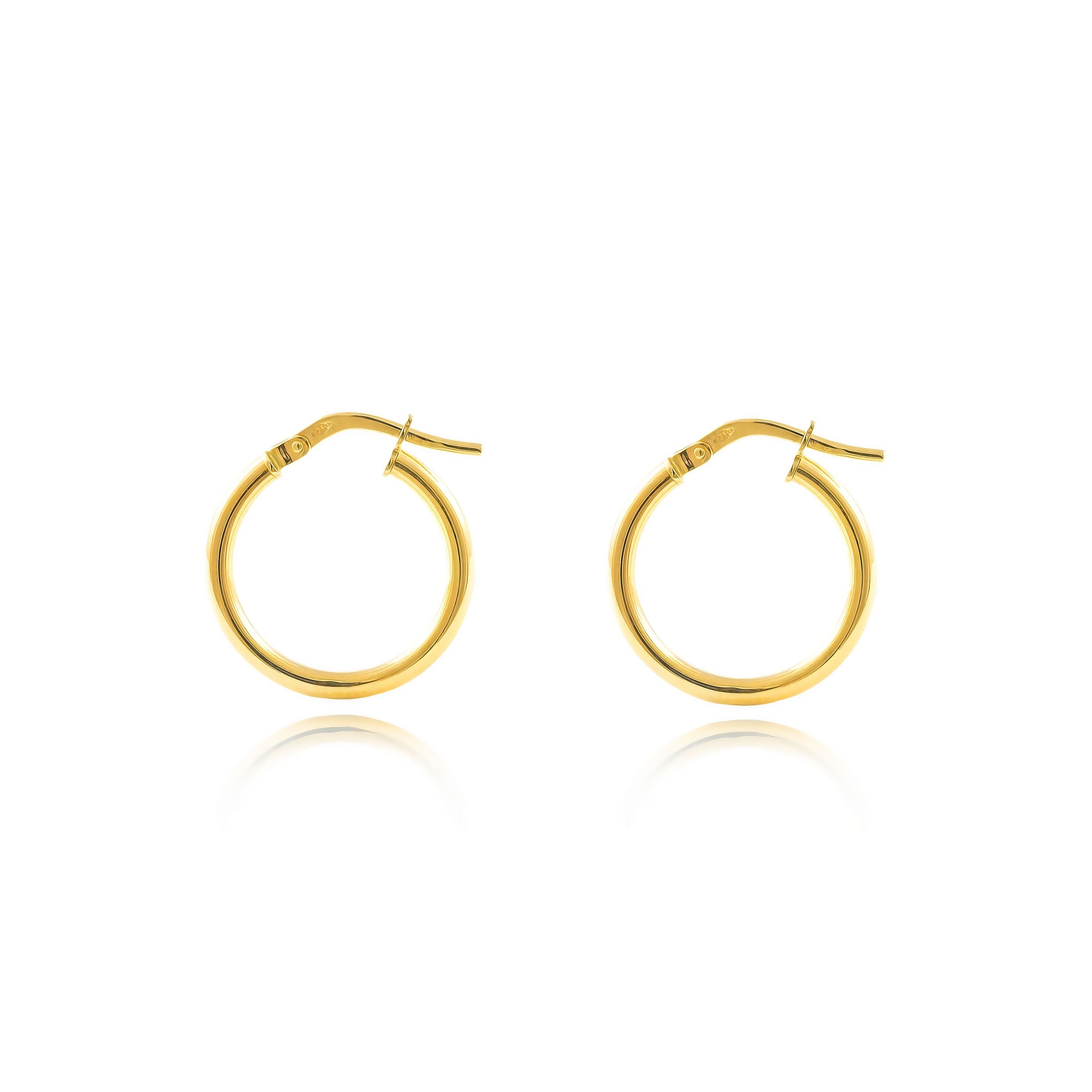 Sterling Silver Golden Shiny Round Hoop Earrings 15 x 2 mm