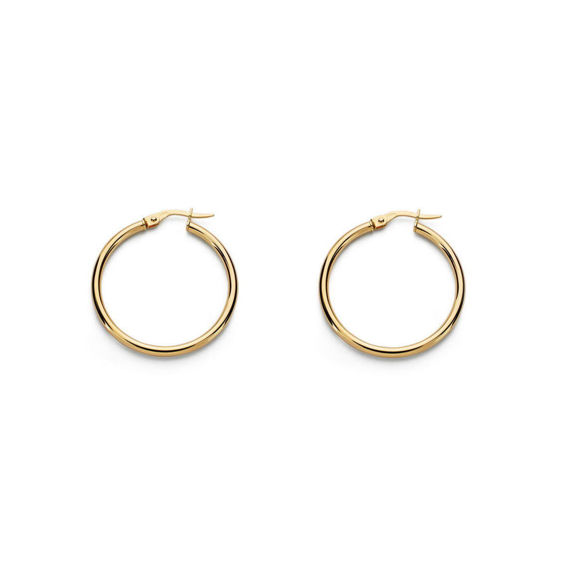 Sterling Silver Golden Shiny Round Hoop Earrings 24 x 2 mm