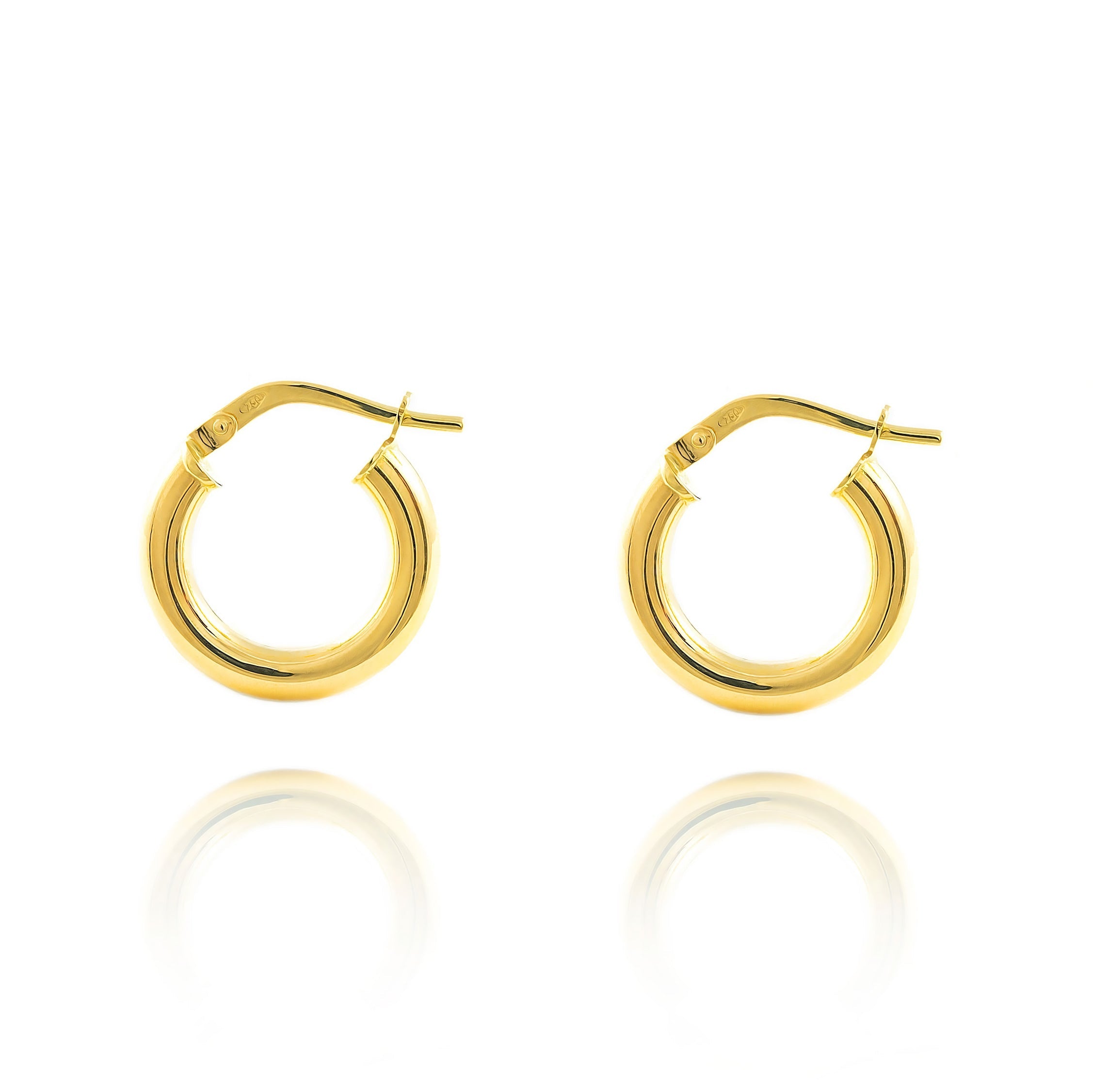 Sterling Silver Golden Shiny Round Hoop Earrings 16 x 3 mm