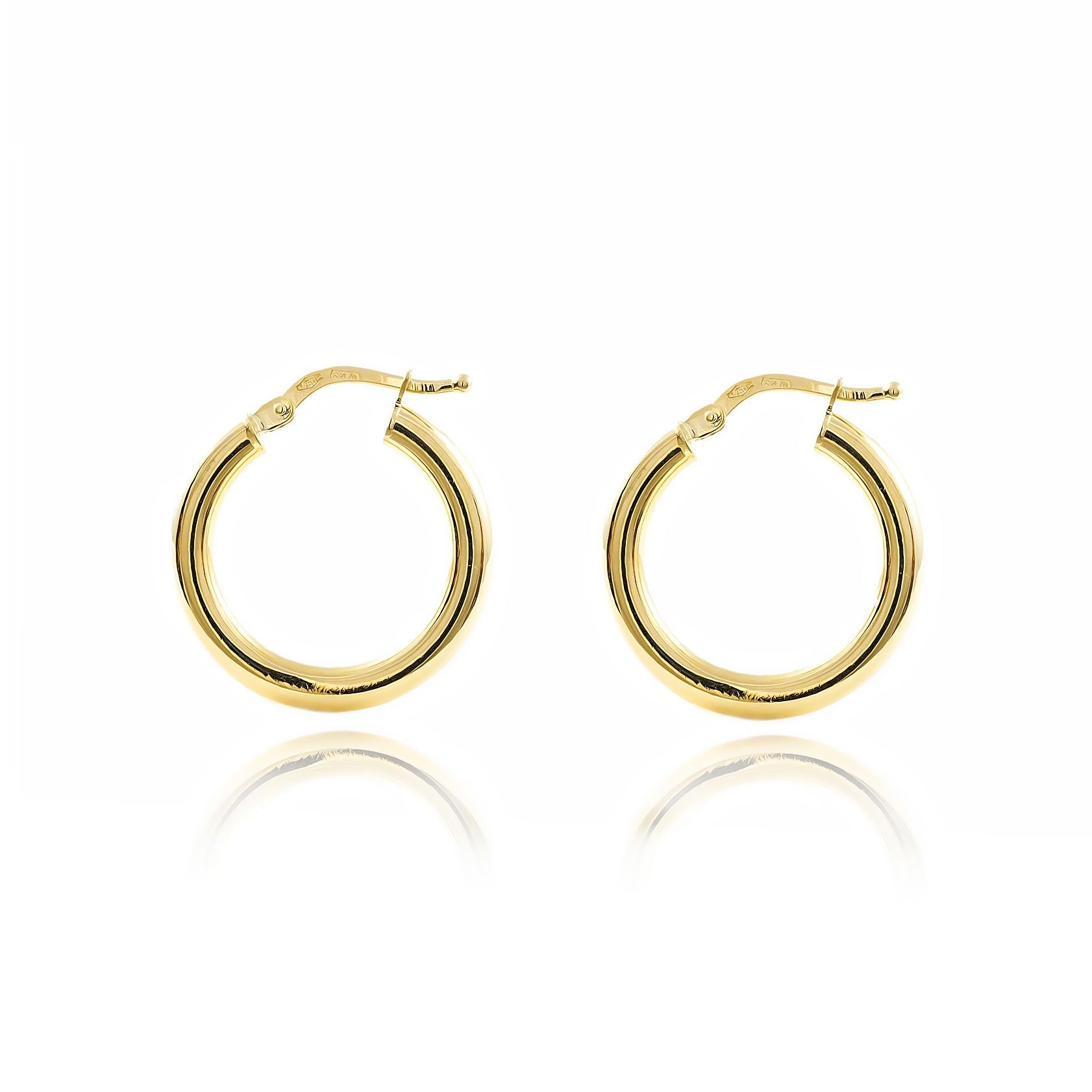 Sterling Silver Golden Shiny Round Hoop Earrings 21 x 3 mm