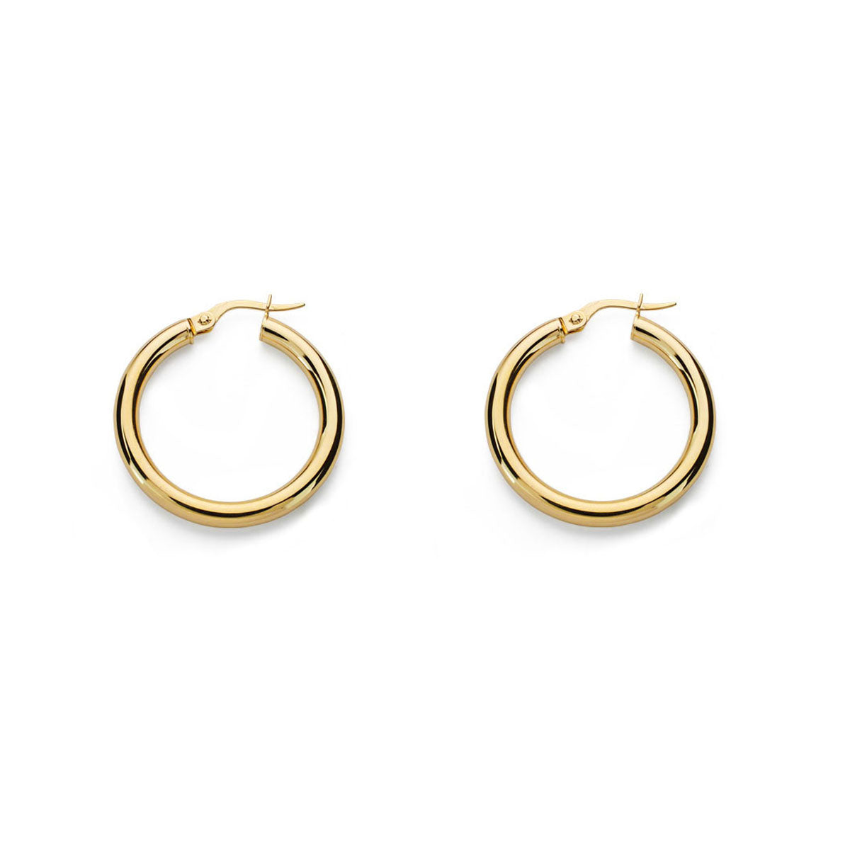 Sterling Silver Golden Shiny Round Hoop Earrings 26 x 3 mm