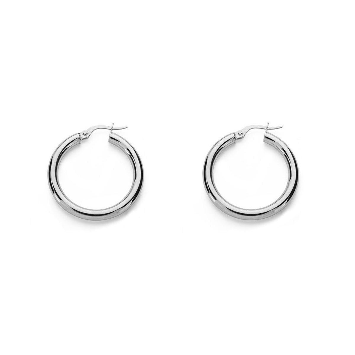 Sterling Silver Shiny Round Hoop Earrings 26 x 3 mm