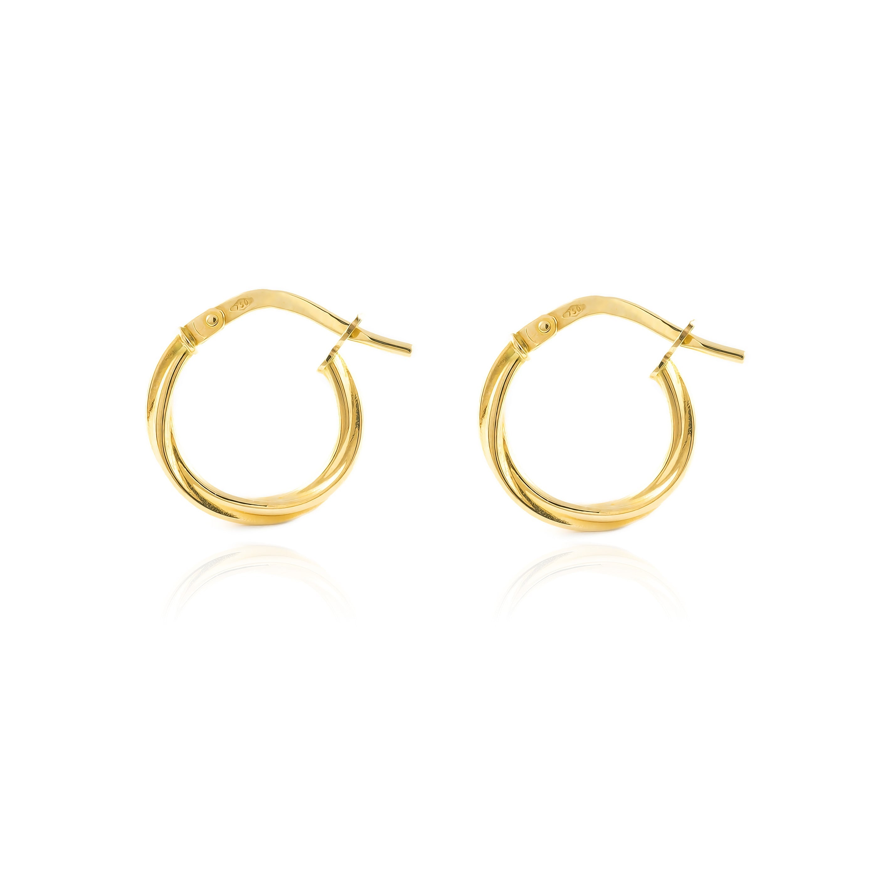 Golden Sterling Silver Earrings Shiny Relied Round Hoops 15 x 2 mm