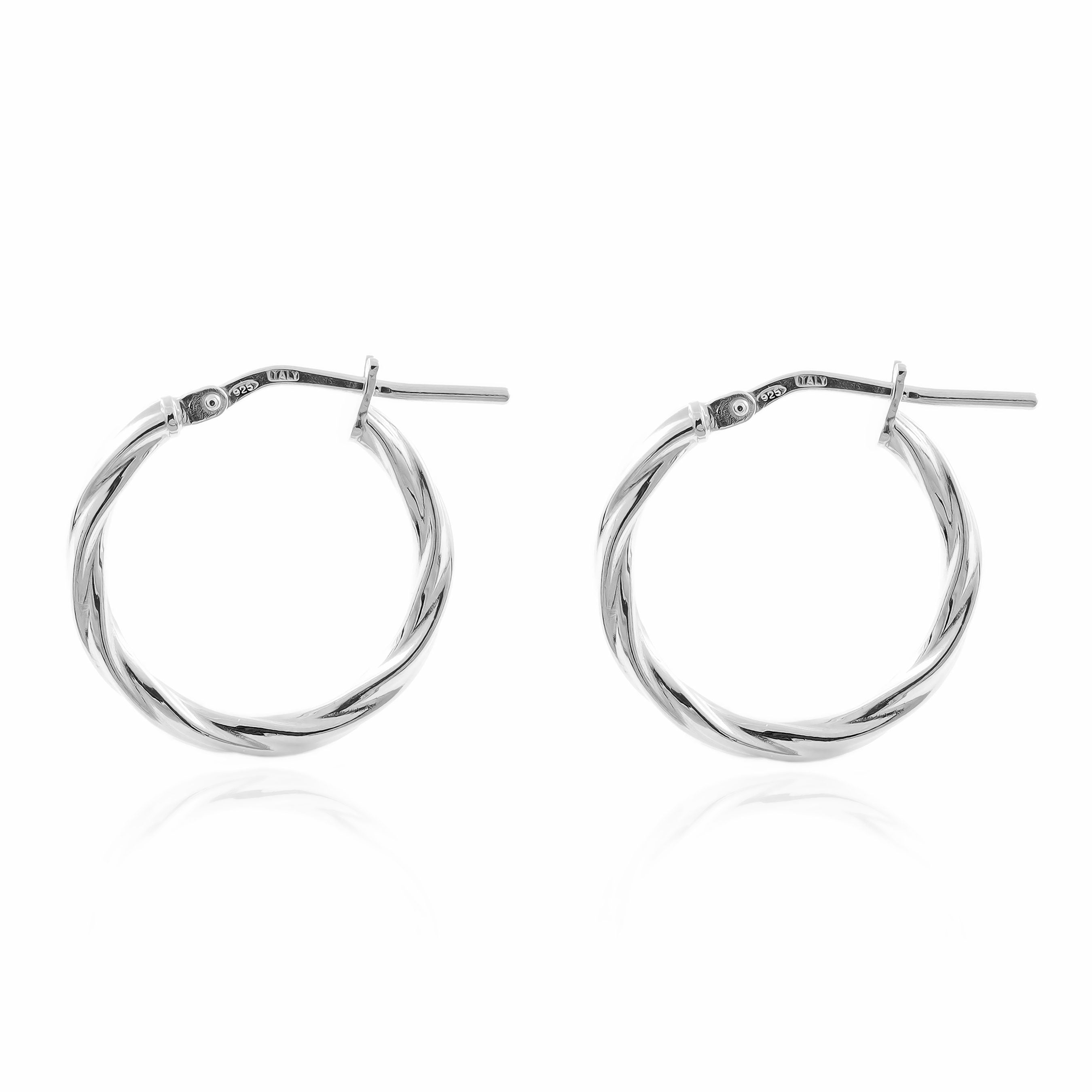 Sterling Silver Earrings with Shiny Relied Round Hoops 19 x 2 mm