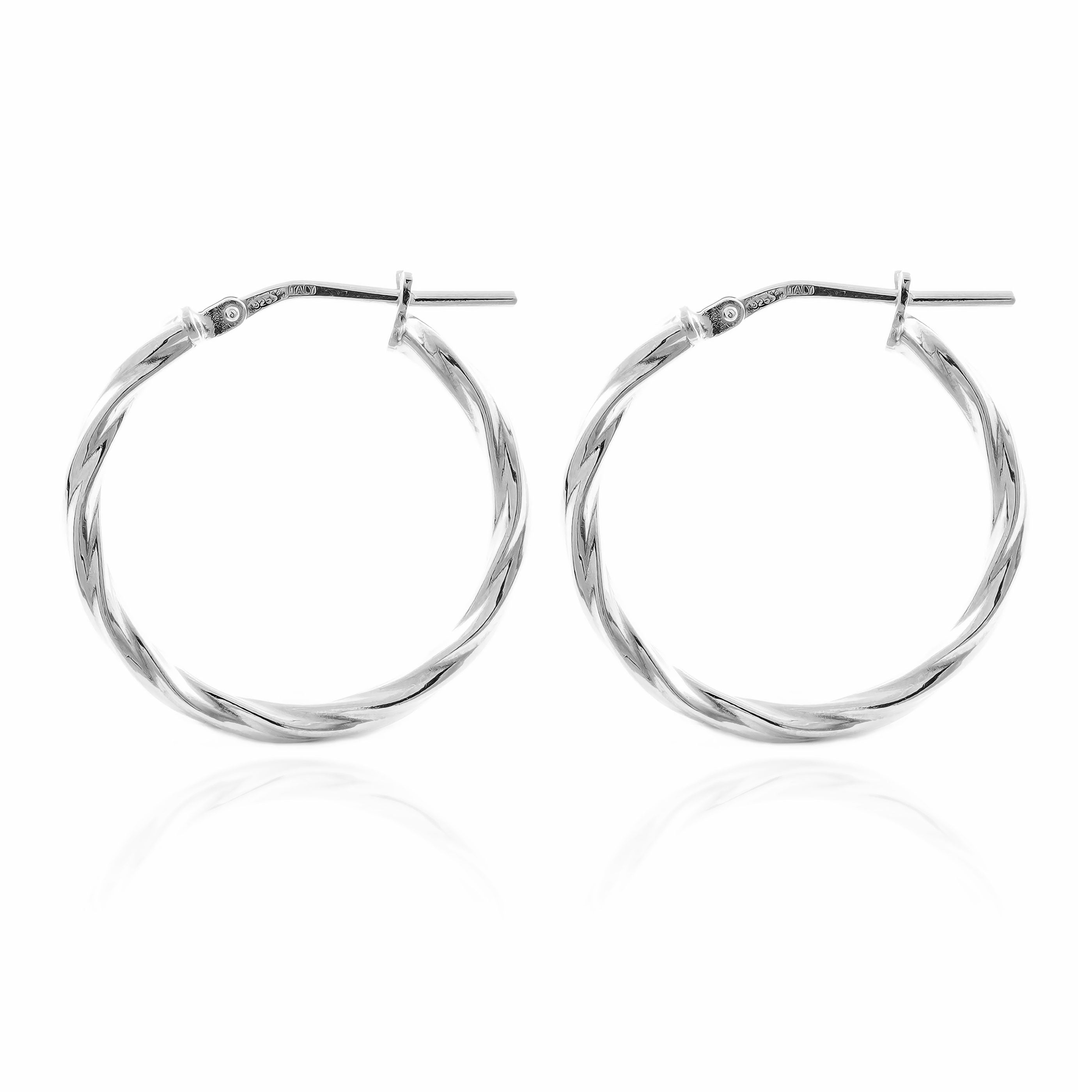 Sterling Silver Shiny Relied Round Hoop Earrings 24 x 2 mm