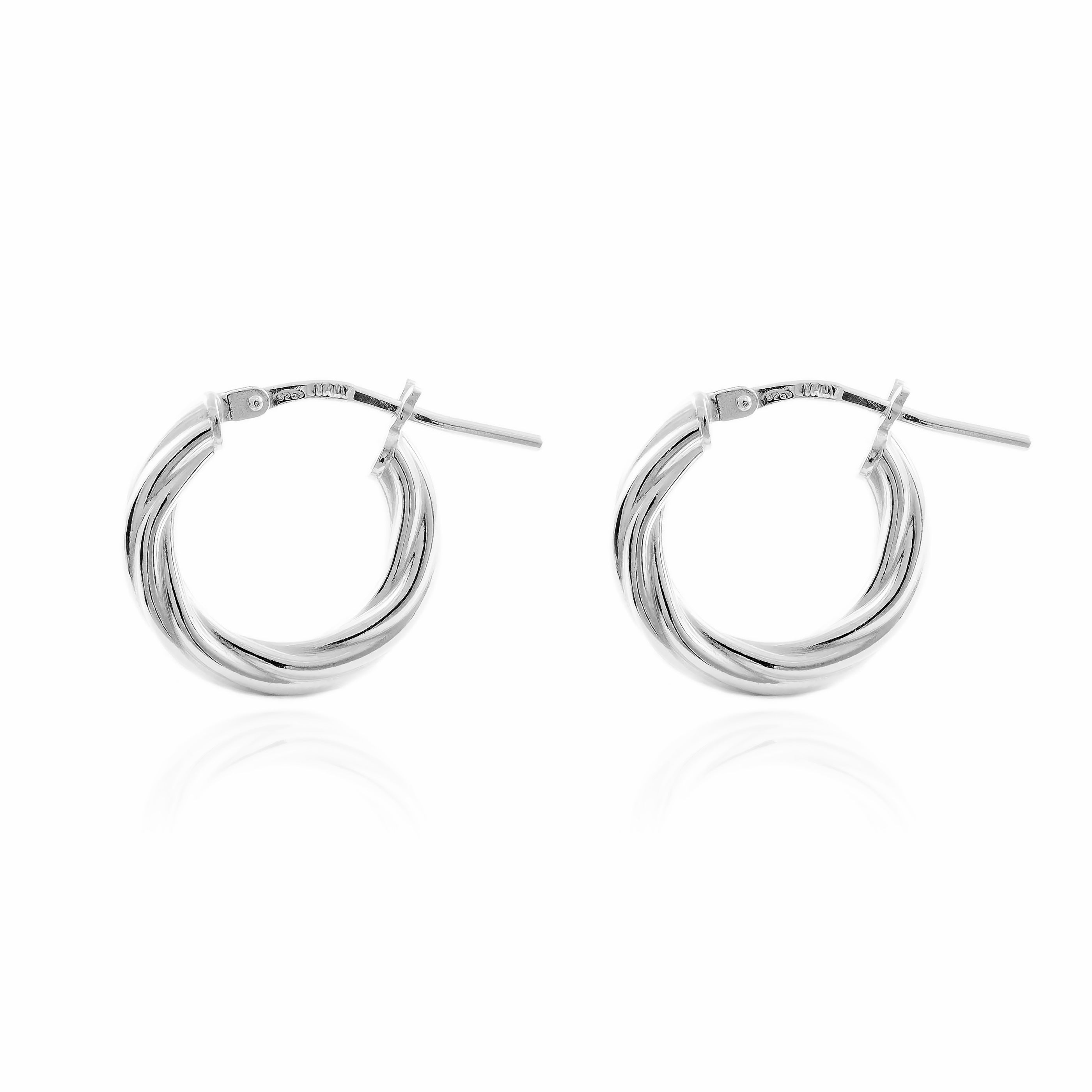 Sterling Silver Earrings with Shiny Relied Round Hoops 16 x 3 mm