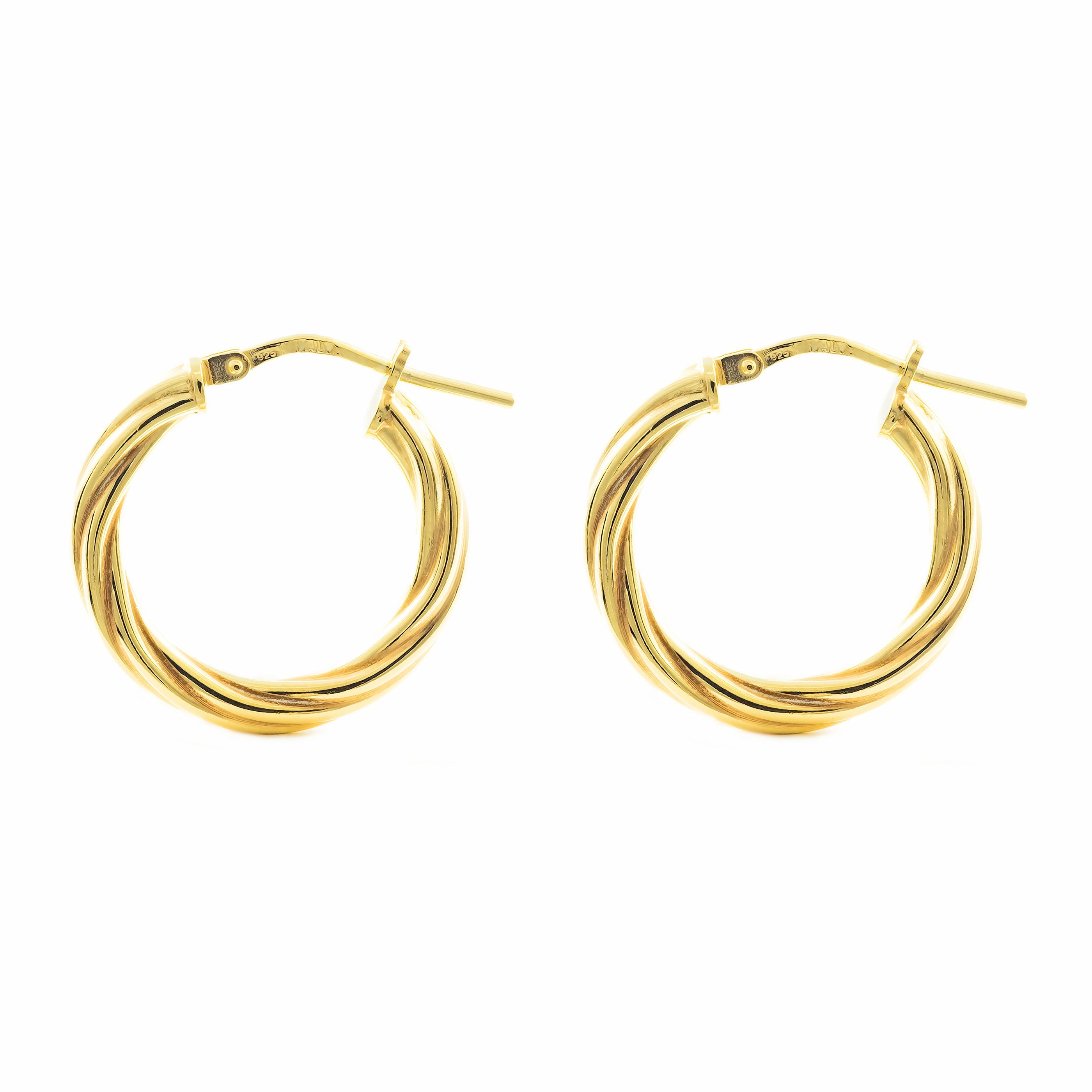 Golden Sterling Silver Earrings Shiny Relied Round Hoops 21 x 3 mm