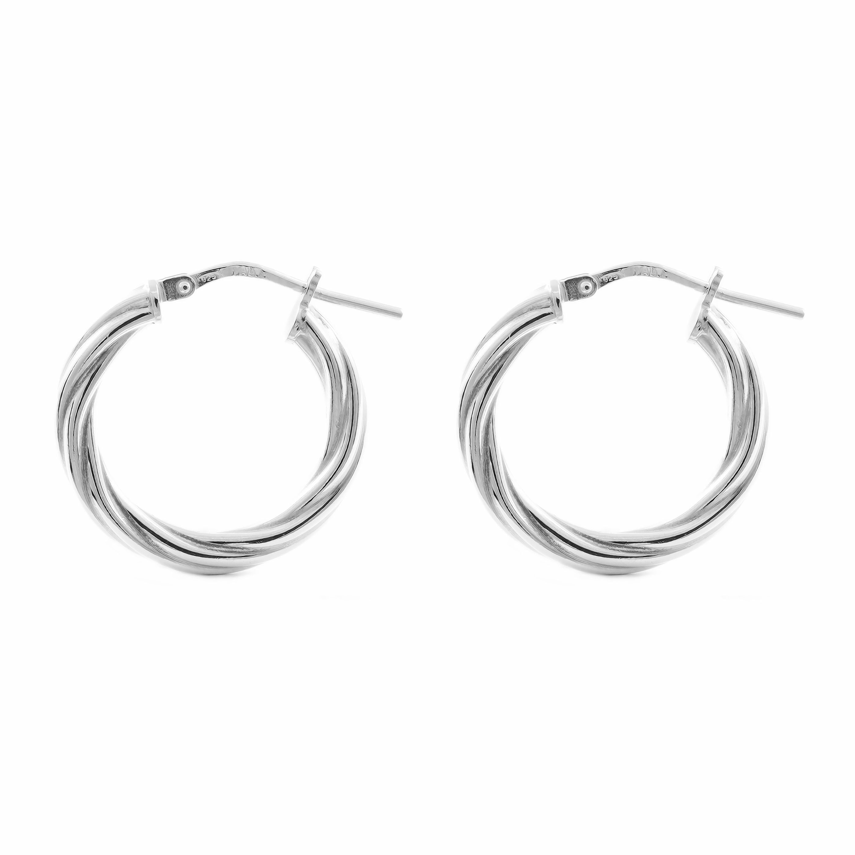 Sterling Silver Earrings with Shiny Relied Round Hoops 21 x 3 mm