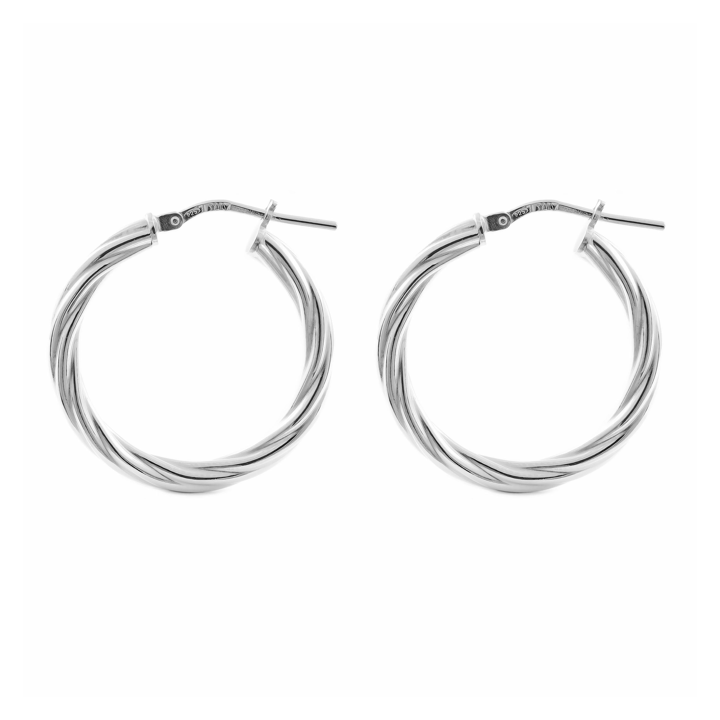 Sterling Silver Earrings with Shiny Relied Round Hoops 26 x 3 mm
