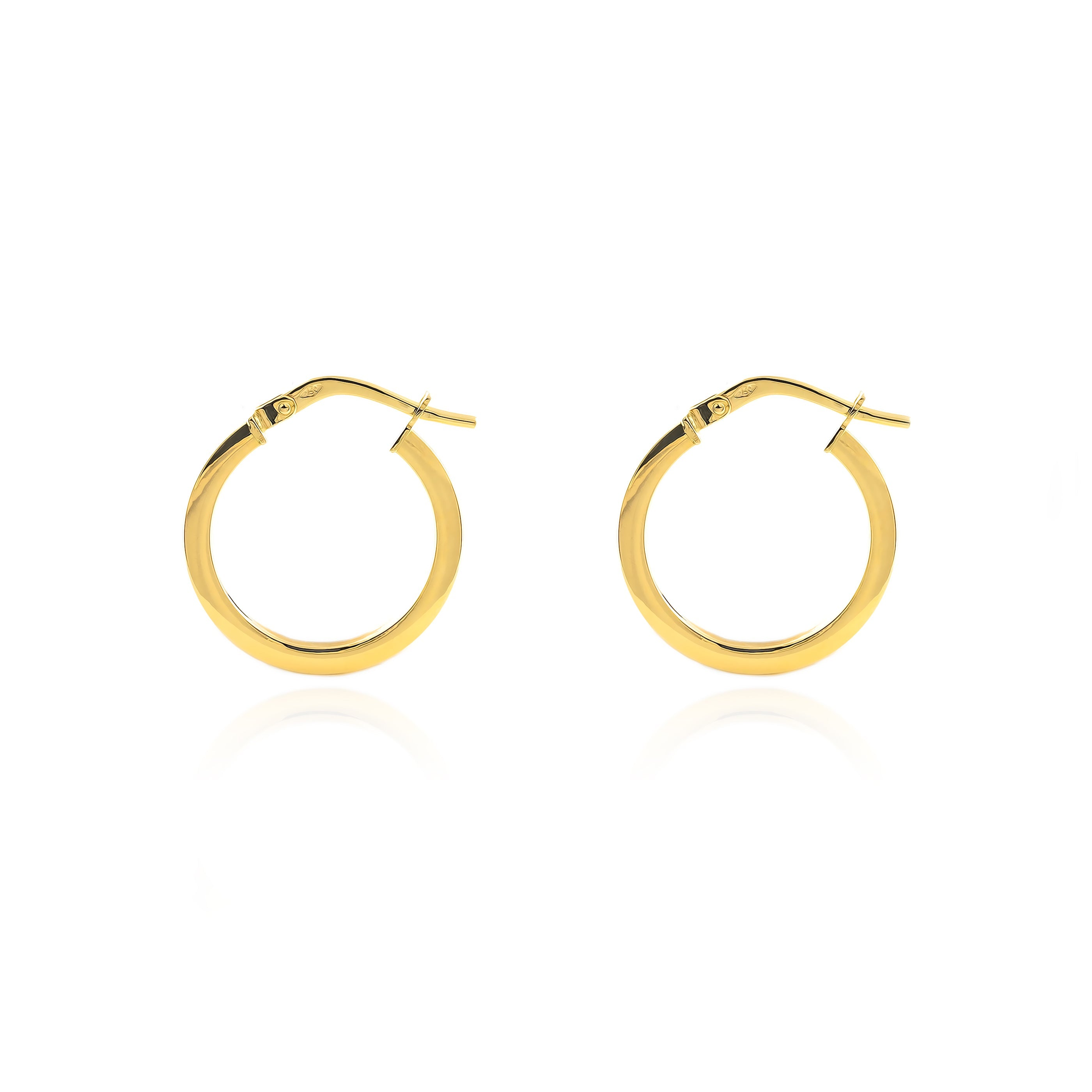 Pendientes Plata de Ley Dorado Aros Cuadrados Brillo 19 x 2 mm