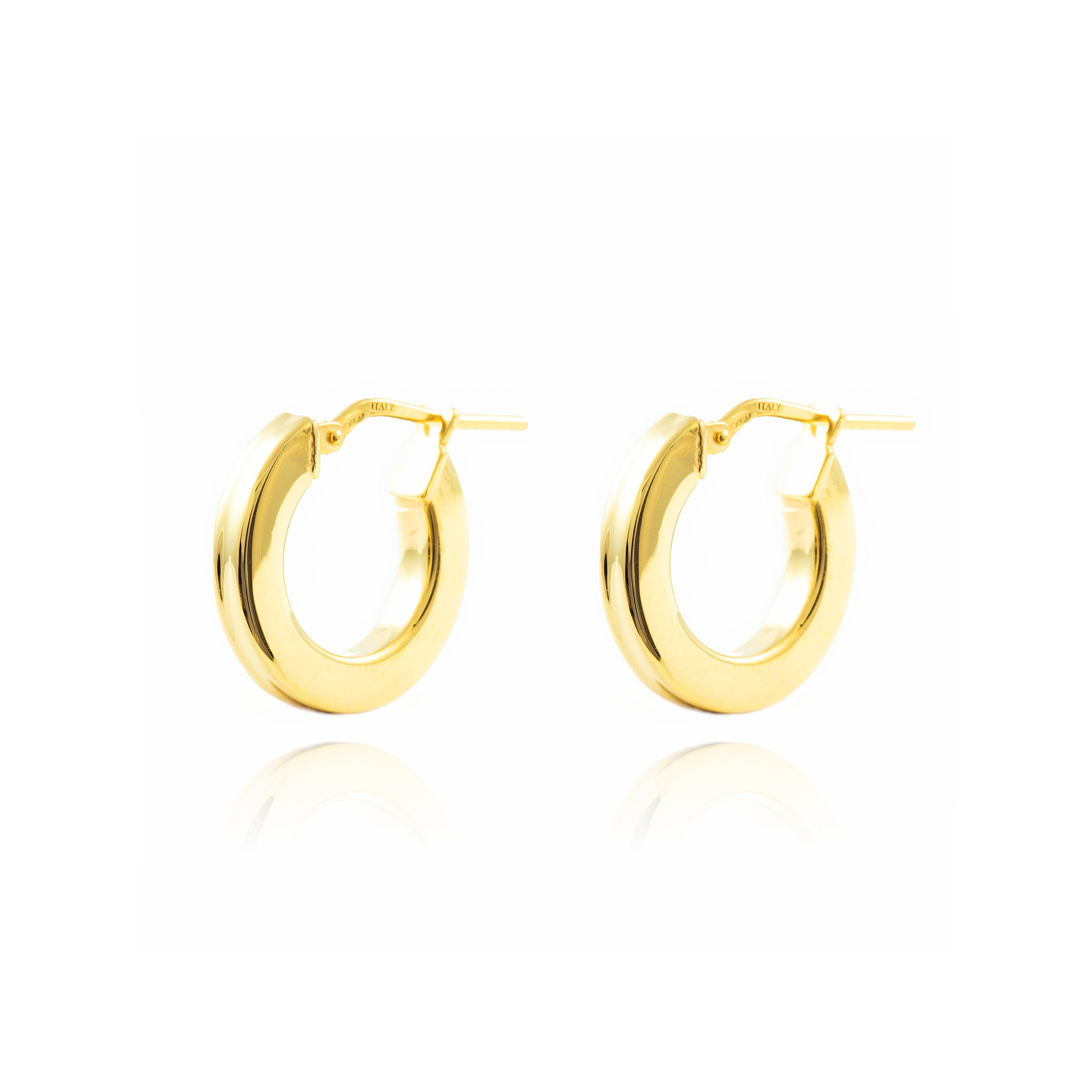 Pendientes Plata de Ley Dorado Aros Cuadrados Brillo 16 x 3 mm
