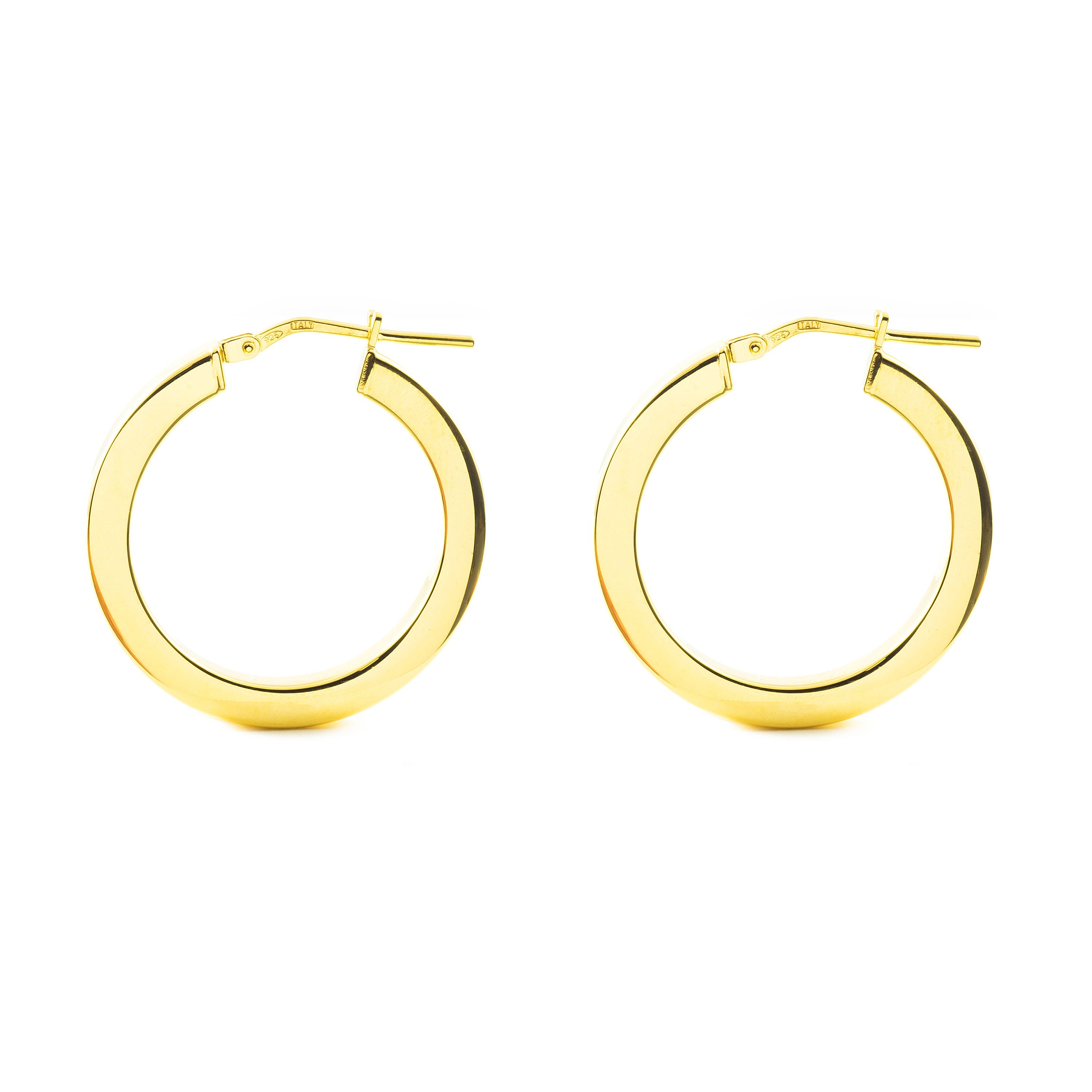 Pendientes Plata de Ley Dorado Aros Cuadrados Brillo 26 x 3 mm