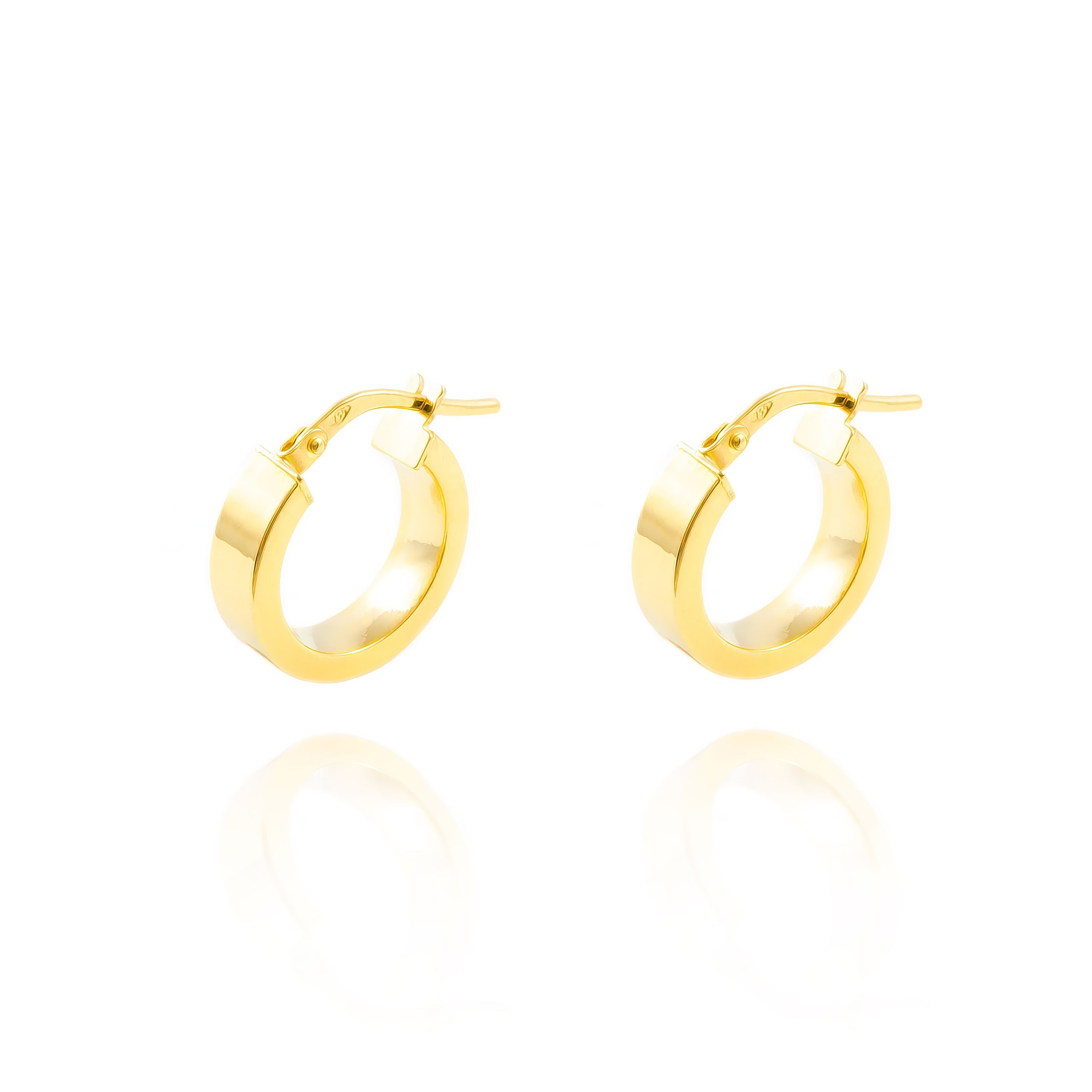 Pendientes Plata de Ley Dorado Aros Rectangular Brillo 15 x 4 mm