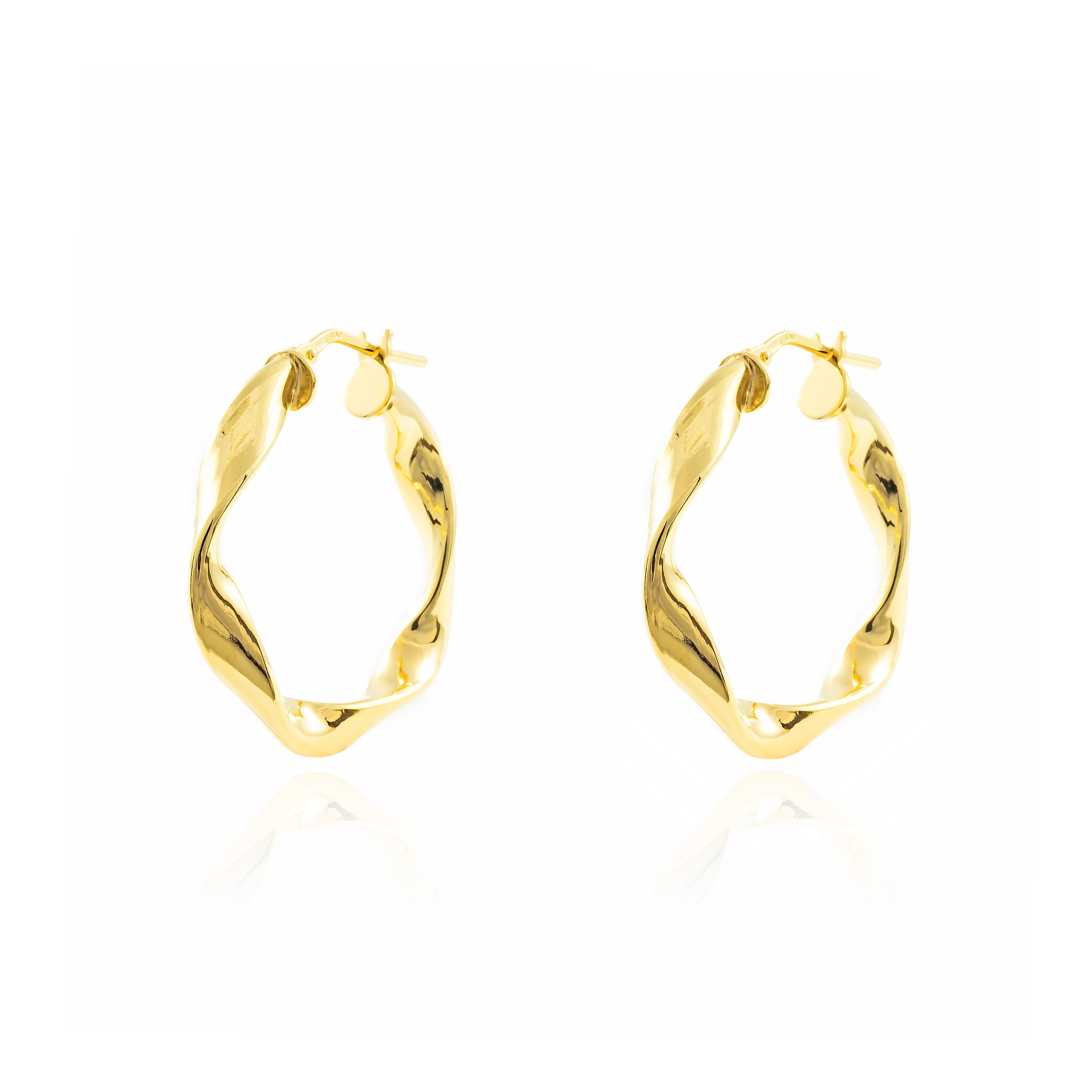 Pendientes Plata de Ley Dorado Aros Rectangular Reliados Brillo 27 x 4 mm