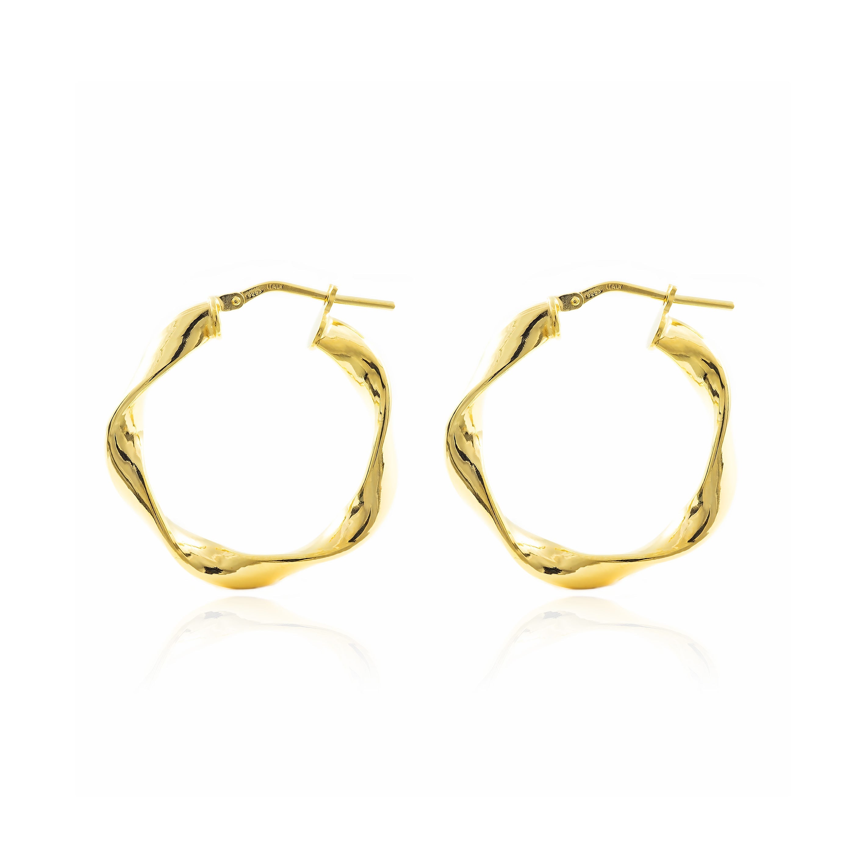 Pendientes Plata Aros dorados reliados brillo 27x4 mm