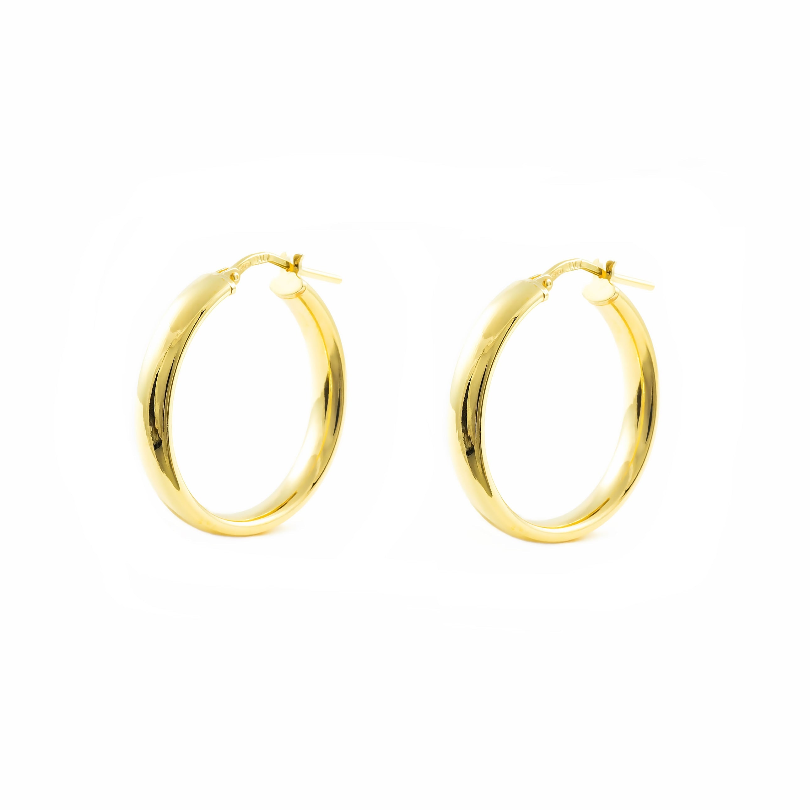 Pendientes Plata de Ley Dorado Aros Media Caña Brillo 19 x 4 mm