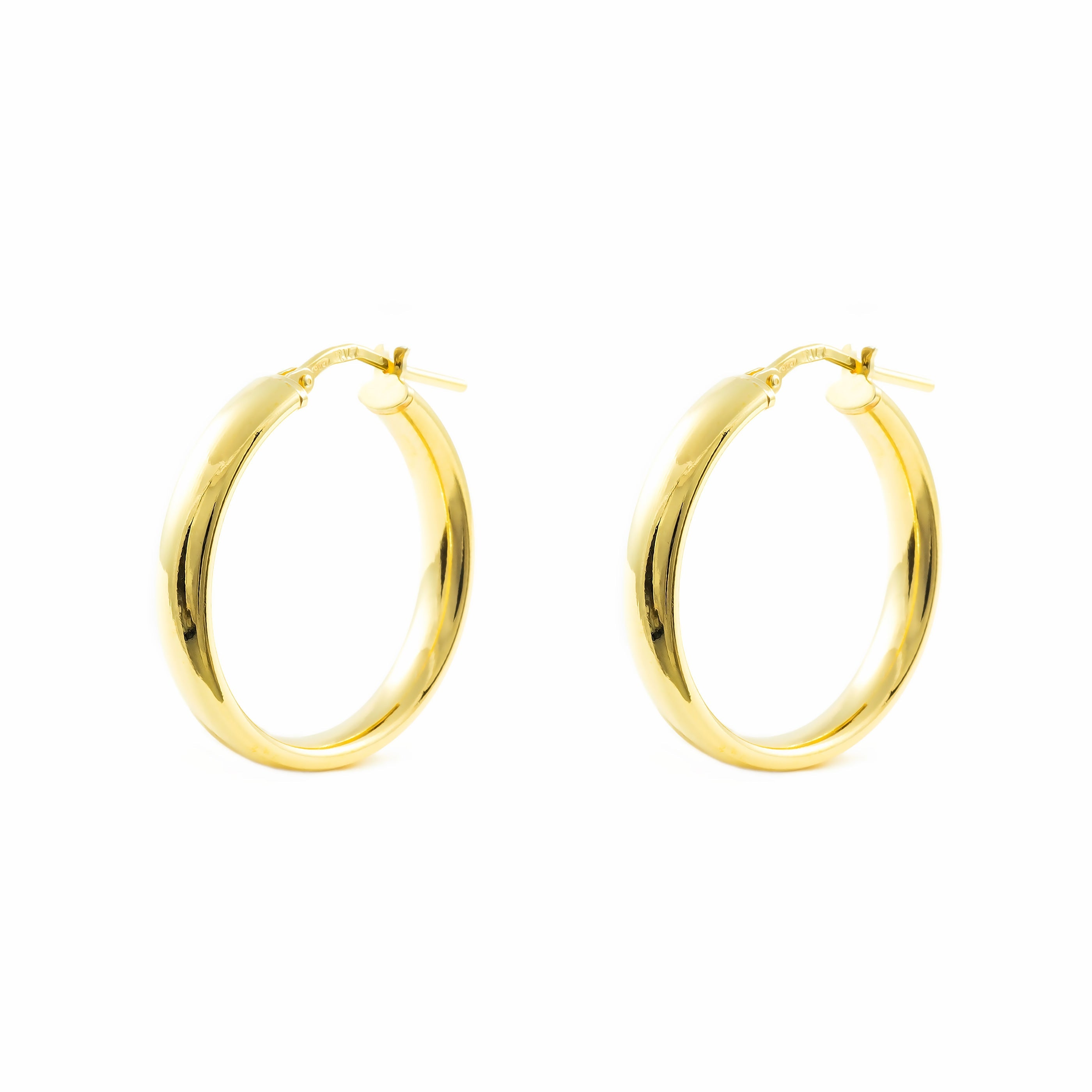 Pendientes Plata de Ley Dorado Aros Media Caña Brillo 24 x 4 mm