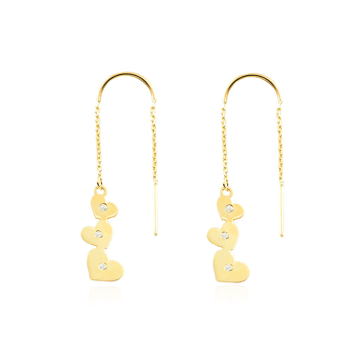 Pendientes Mujer Oro Amarillo 9K Corazones Circonitas Brillo