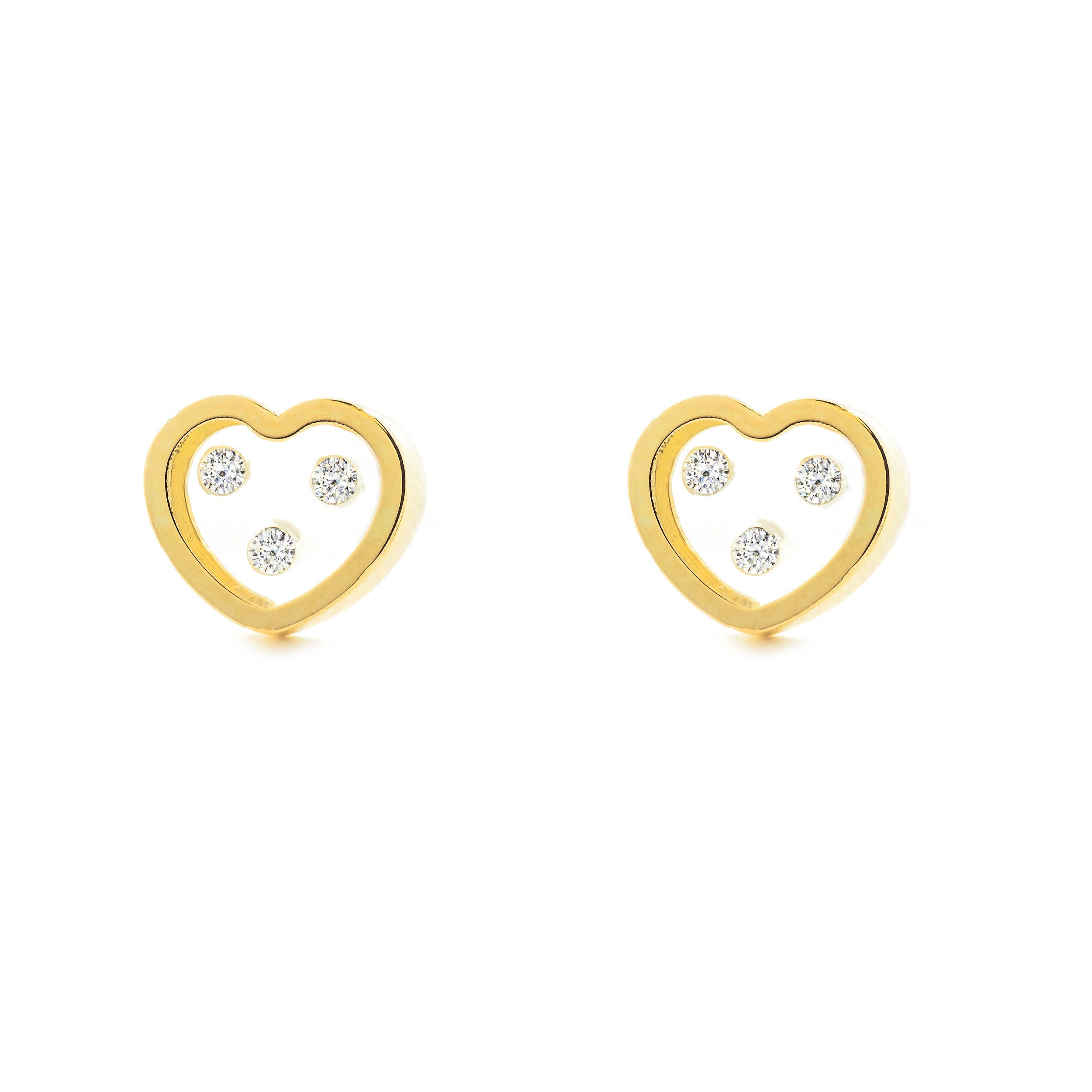 Pendientes Niña Oro Amarillo 9K Corazón Circonitas Brillo
