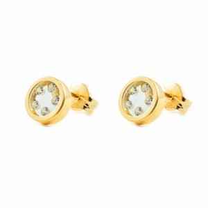 Pendientes oro Redondo fondo transparente Circonitas (9 Kts).