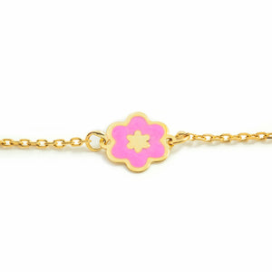 Esclava Bebe Oro Amarillo flor rosa esmalte (9kts)