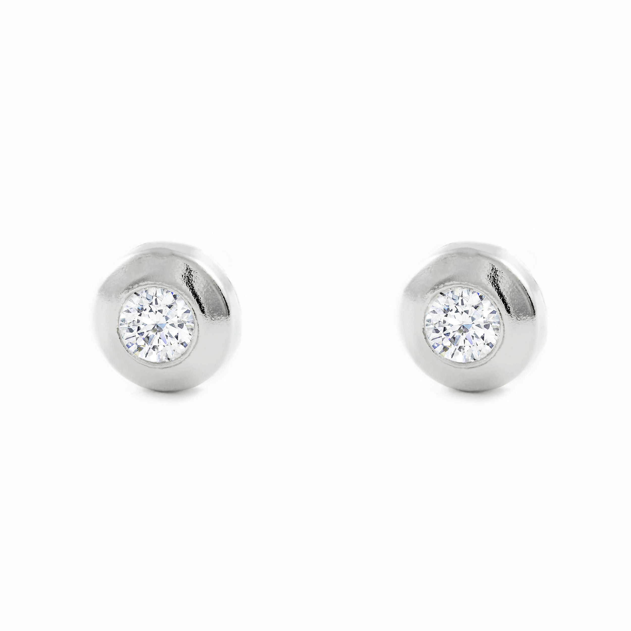 Pendientes Niña Plata de Ley Chatón Redondo Circonita Brillo