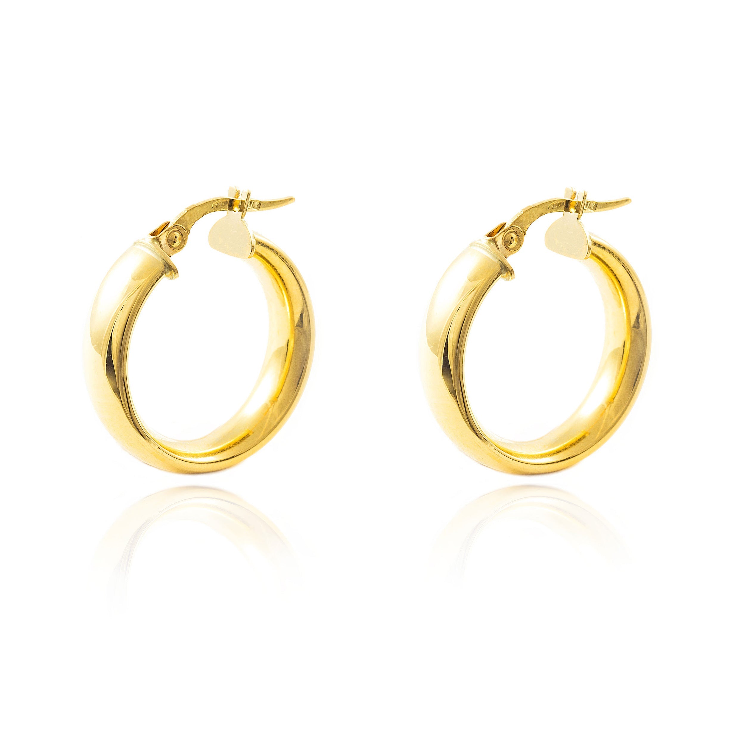 Pendientes Oro Amarillo 18K Aros Media Caña Brillo 20 x 6 mm