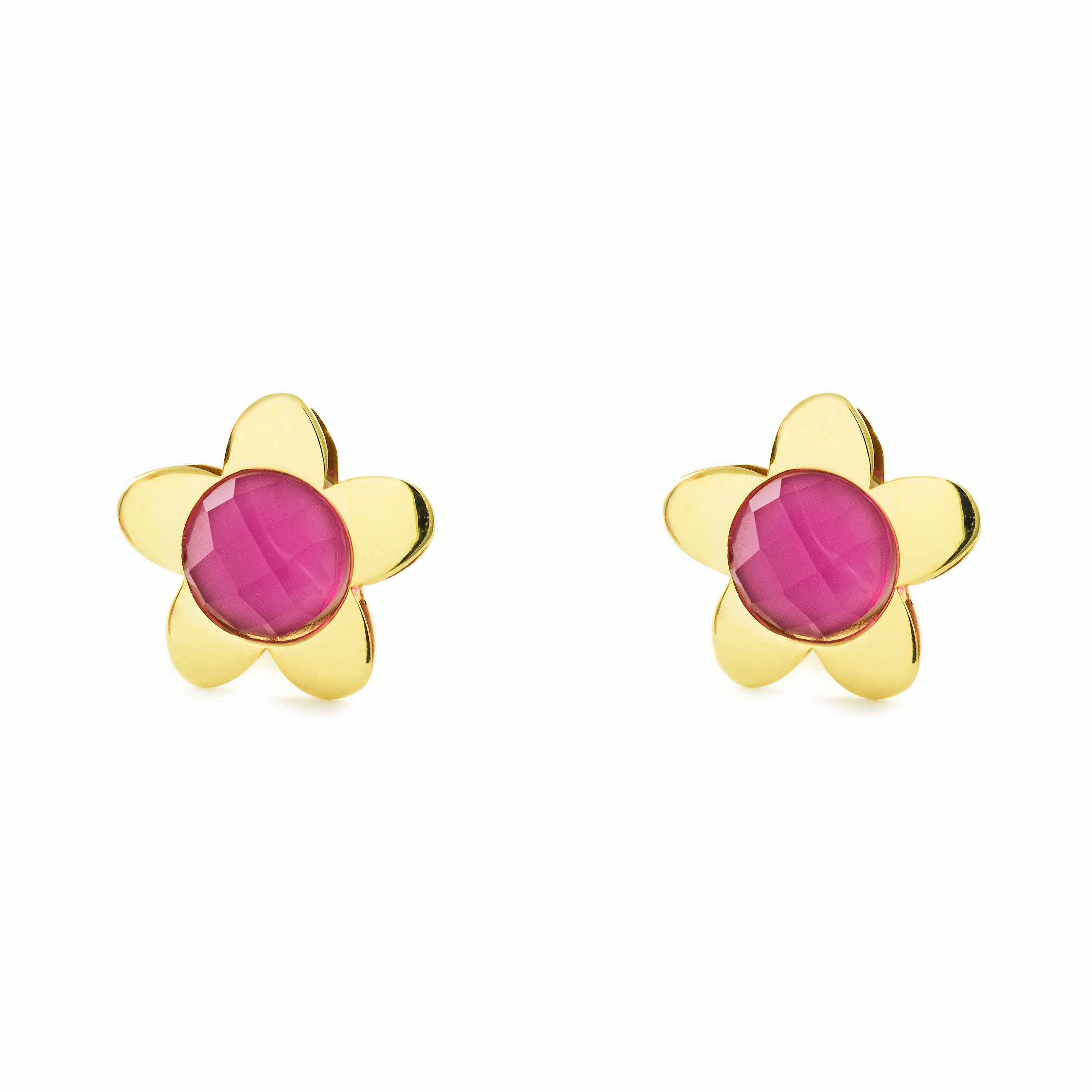 Pendientes Niña Oro Amarillo 9K Flor Margarita Rosa Brillo