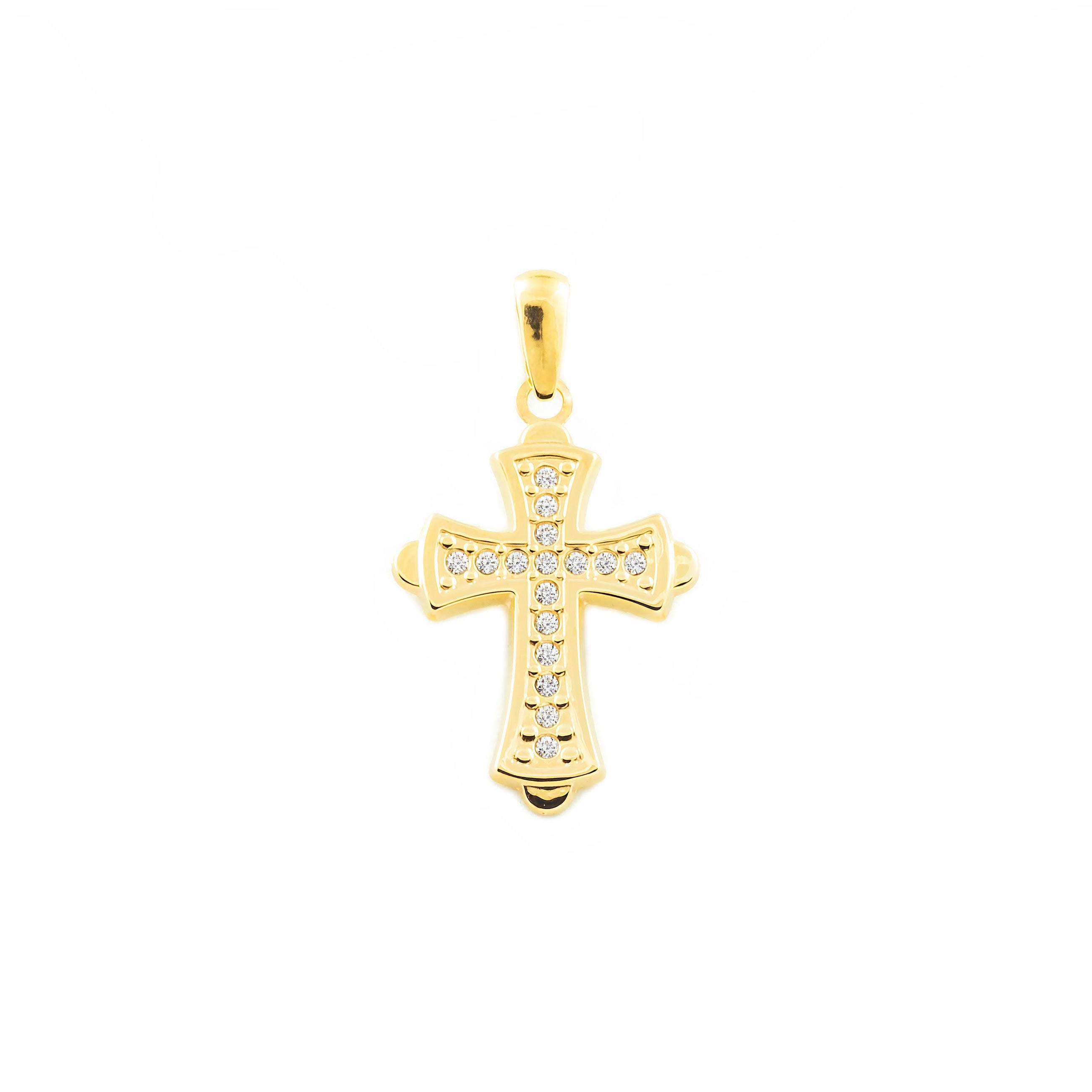 9K Yellow Gold Cross Rectangular Shiny Zirconia 20 x 13 mm