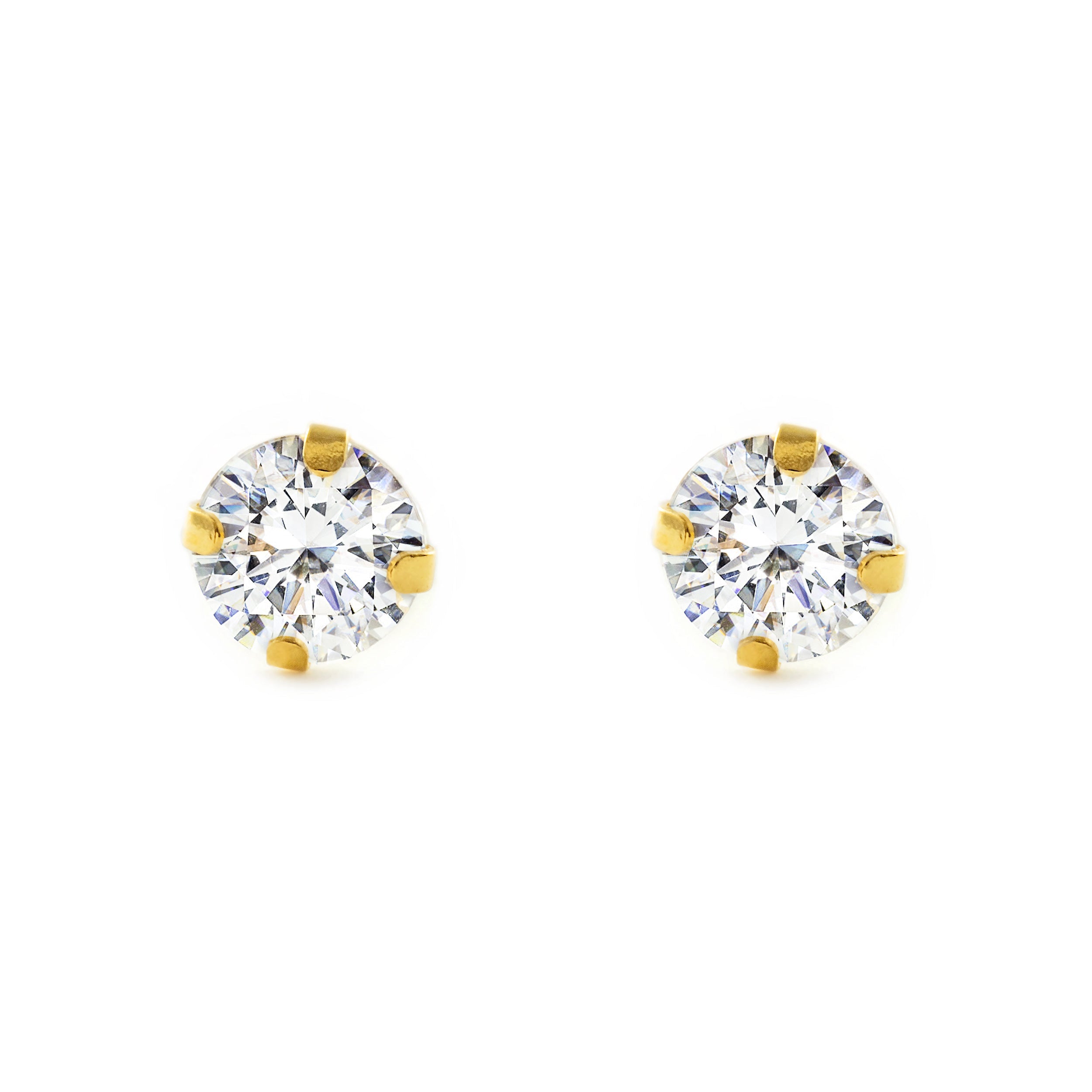 Pendientes Mujer-Niña Oro Amarillo 9K Garra Circonita 5 mm Brillo