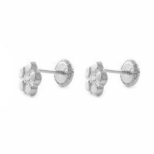 Pendientes Niña Oro Blanco margarita 5 petalos con circonita (9kts)
