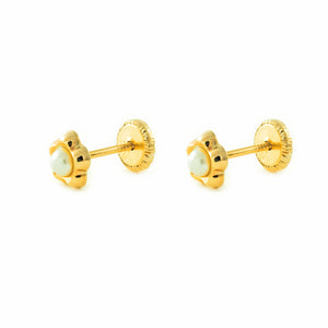 Pendientes Oro Niña Margarita concava con Perla de 2,5 mm (9kts)