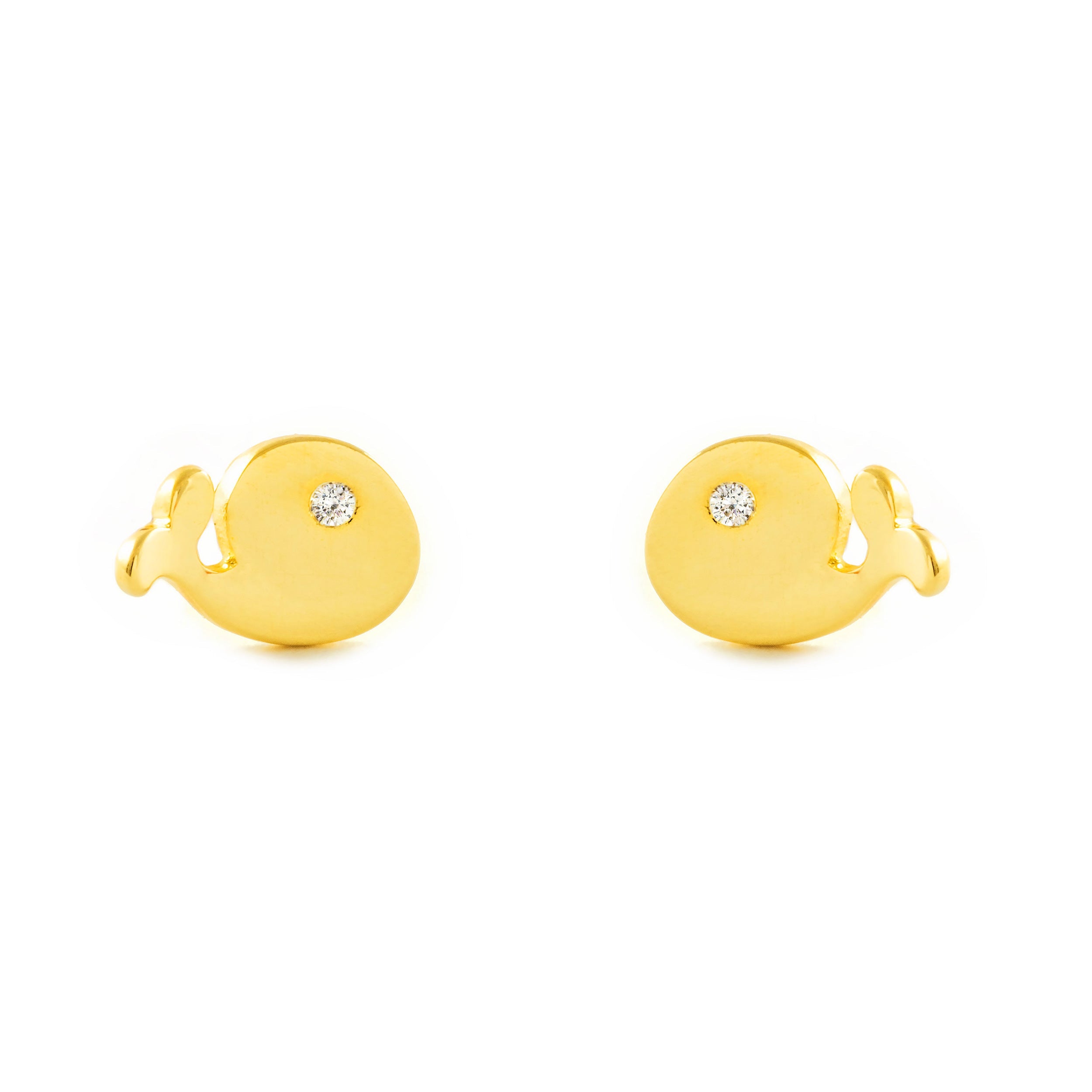Pendientes Bebe-Niña Oro Amarillo 9K Ballena Circonita Brillo